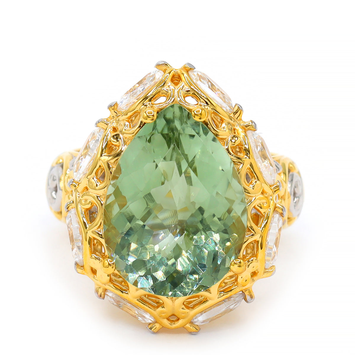 Gems en Vogue 24K Palladium Silver 10.85ctw Prasiolite & White Zircon Halo Ring