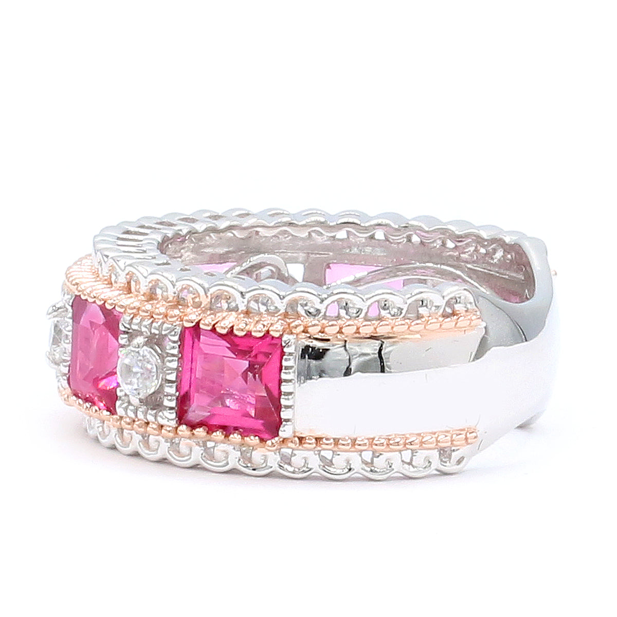 Gems en Vogue 18K Palladium Silver 4.50ctw Pink Topaz & White Zircon Band Ring