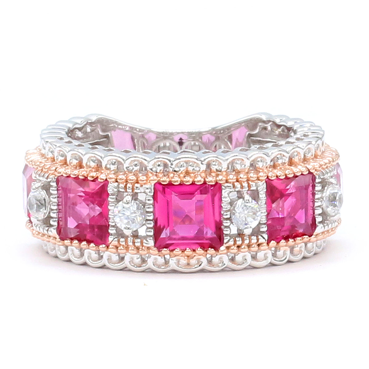 Gems en Vogue 18K Palladium Silver 4.50ctw Pink Topaz & White Zircon Band Ring