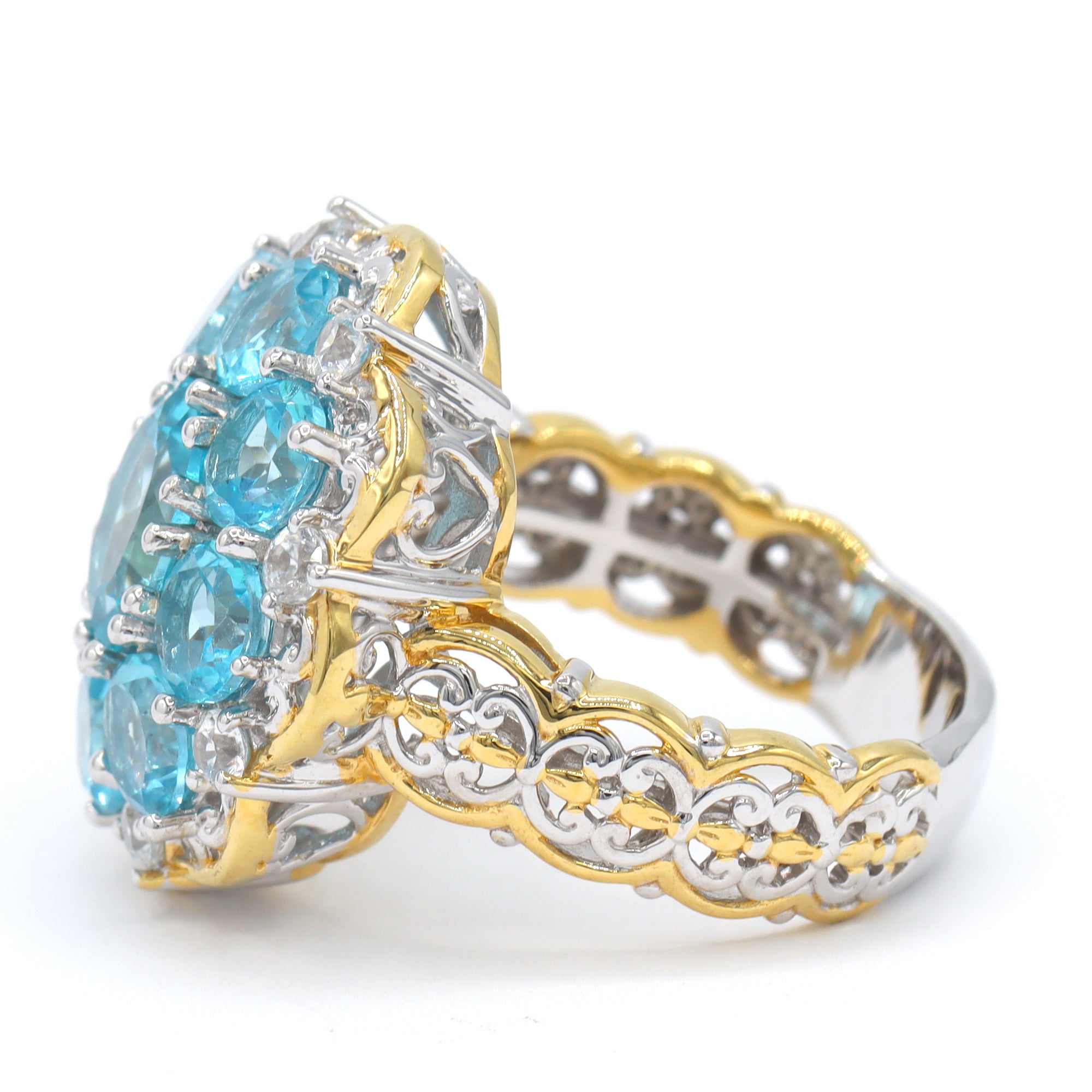 Gems en Vogue 24K Palladium Silver 6.36ctw Paraiba Topaz & White Zircon Halo Ring