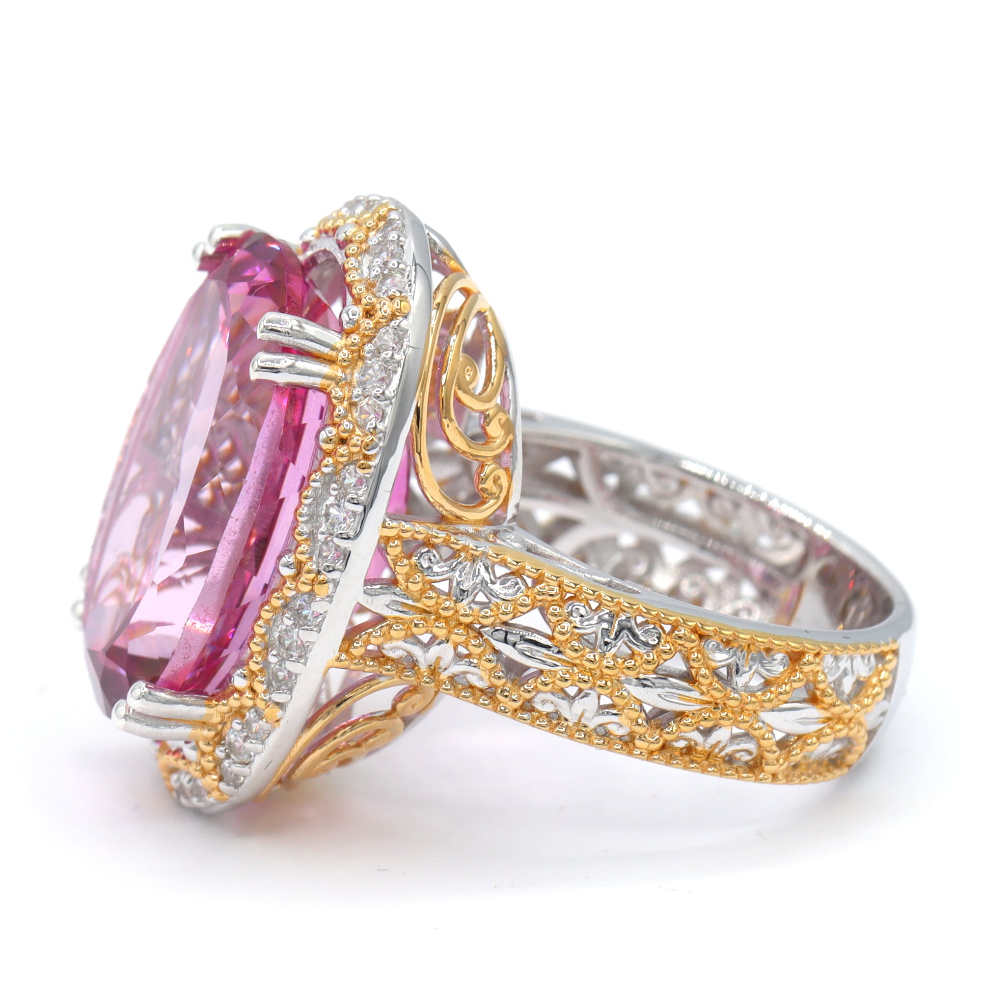 Gems en Vogue One-of-a-Kind 24K Palladium Silver 23.34ctw Pink Topaz & White Zircon Honker Ring