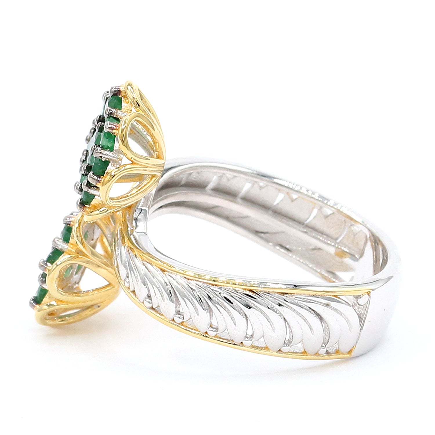 Gems en Vogue 24K Palladium Silver 1.20ctw Grizzly Emerald Flower Ring