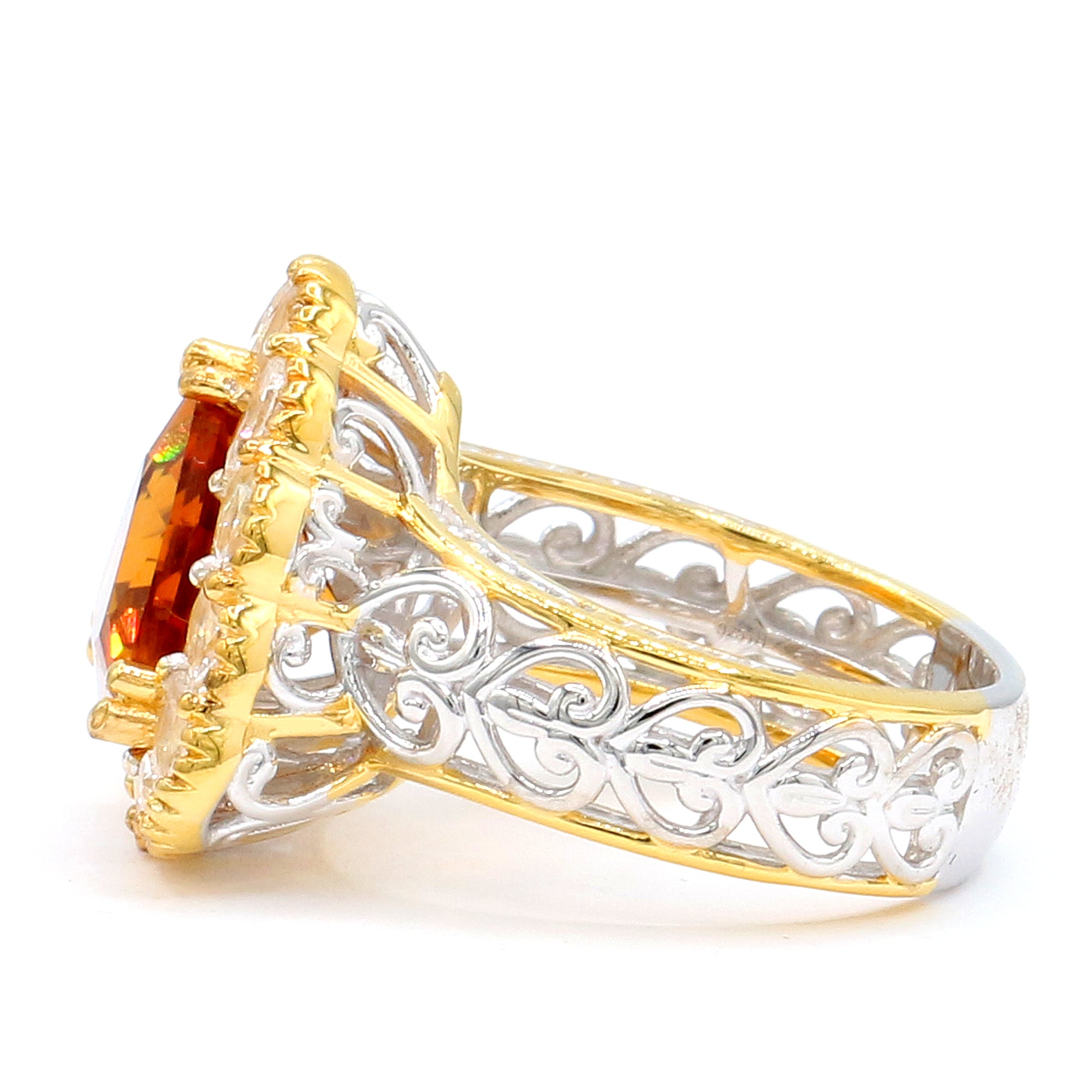 Gems en Vogue 24K Palladium Silver 4.80ctw Six Sided Fire Citrine & White Zircon Halo Ring