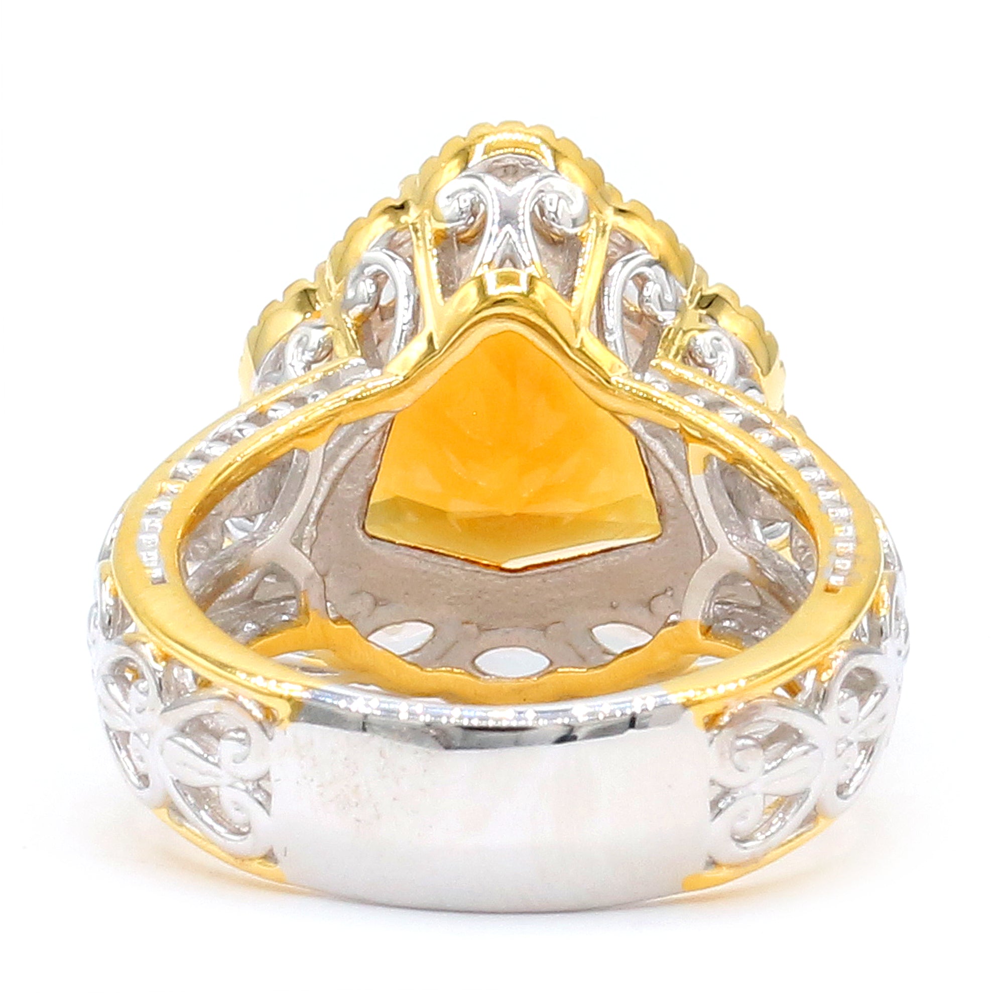 Gems en Vogue 24K Palladium Silver 4.80ctw Six Sided Fire Citrine & White Zircon Halo Ring