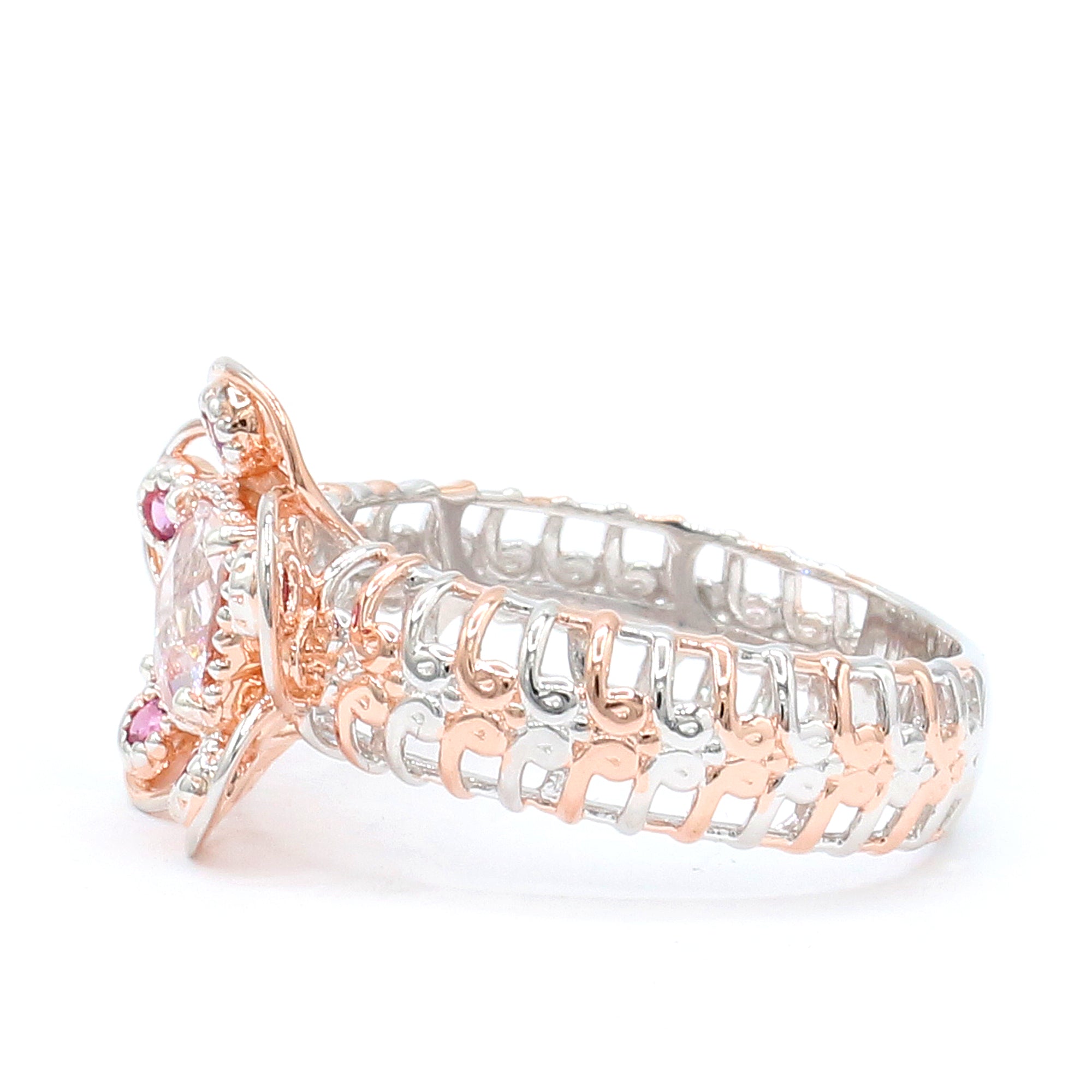 Gems en Vogue One-of-a-Kind 18K Palladium Silver 0.90ctw Morganite & Rhodolite Garnet Flower Ring
