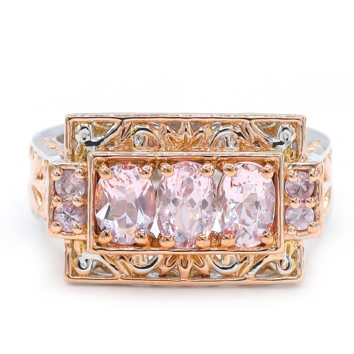 Gems en Vogue 18K Palladium Silver 1.43ctw Morganite & Pink Sapphire Three Stone Ring