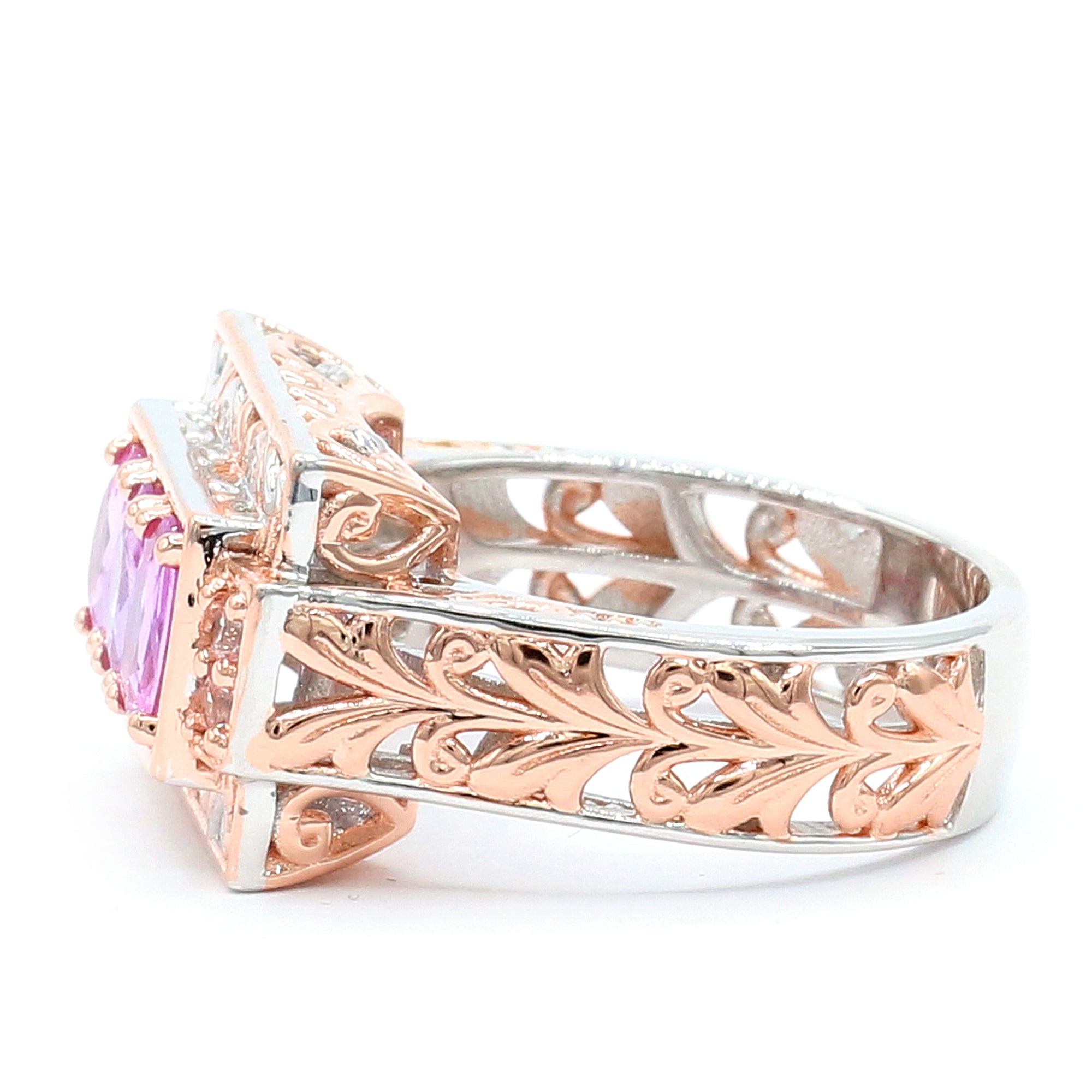 Gems en Vogue 18K Palladium Silver 1.21ctw Lilac & Pink Sapphire Three Stone Ring