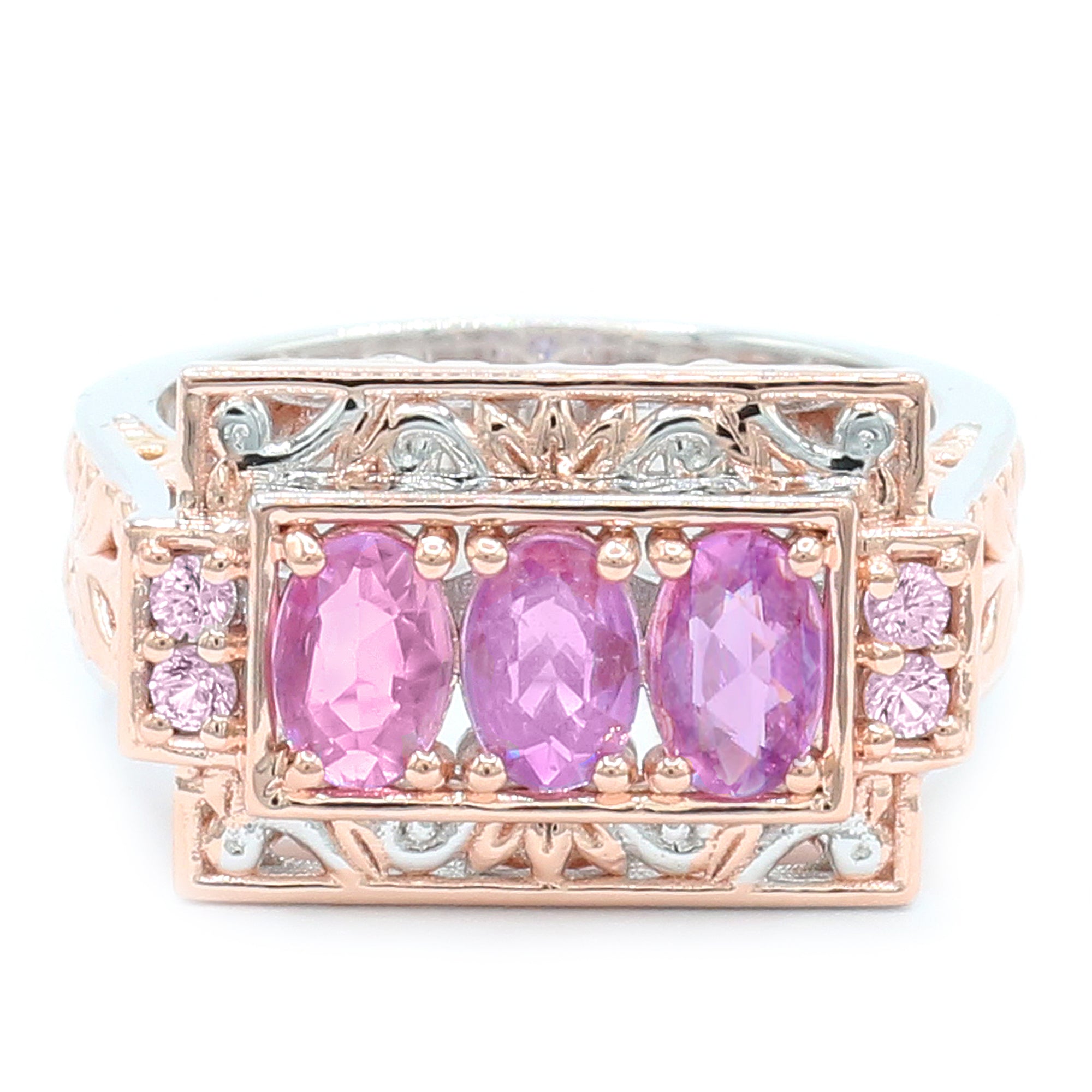 Gems en Vogue 18K Palladium Silver 1.21ctw Lilac & Pink Sapphire Three Stone Ring