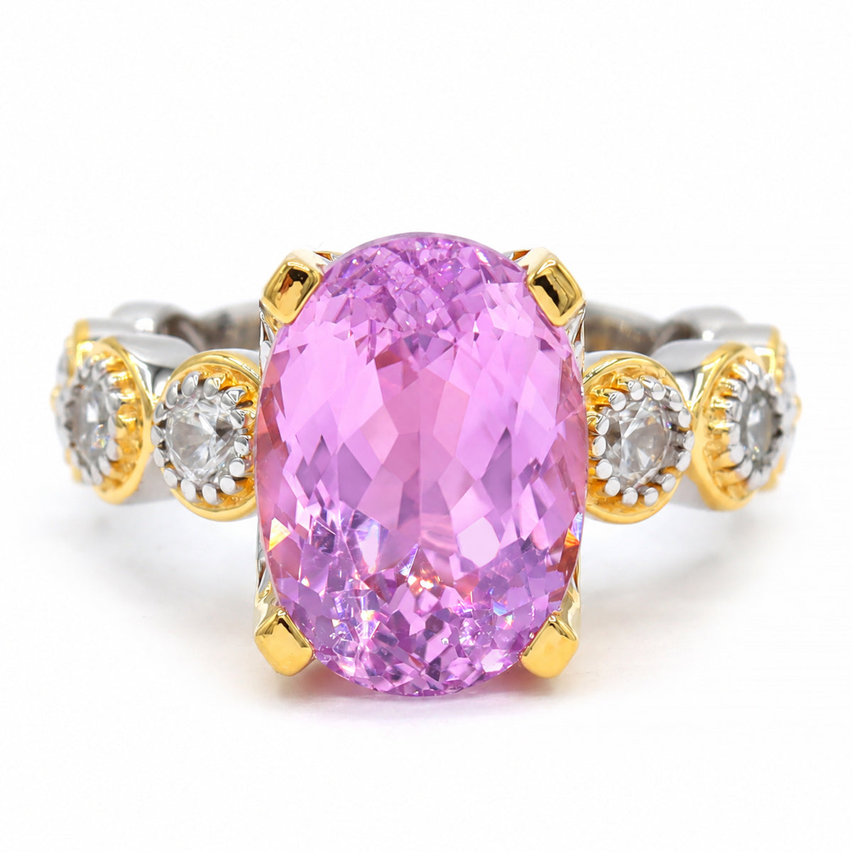 Gems en Vogue One-of-a-Kind 24K Palladium Silver 8.38ctw Pink Kunzite & White Zircon Ring