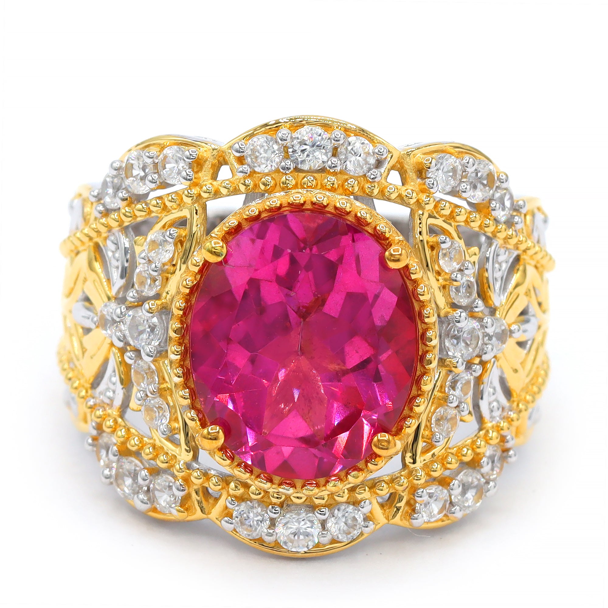 Gems en Vogue One-of-a-Kind 24K Palladium Silver 6.78ctw Pink Topaz & White Zircon Ring