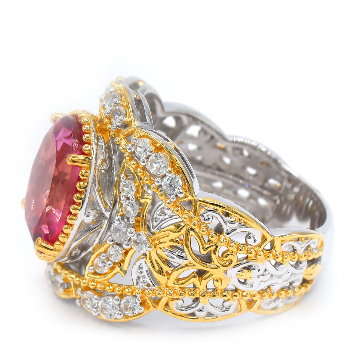 Gems en Vogue One-of-a-Kind 24K Palladium Silver 6.78ctw Pink Topaz & White Zircon Ring