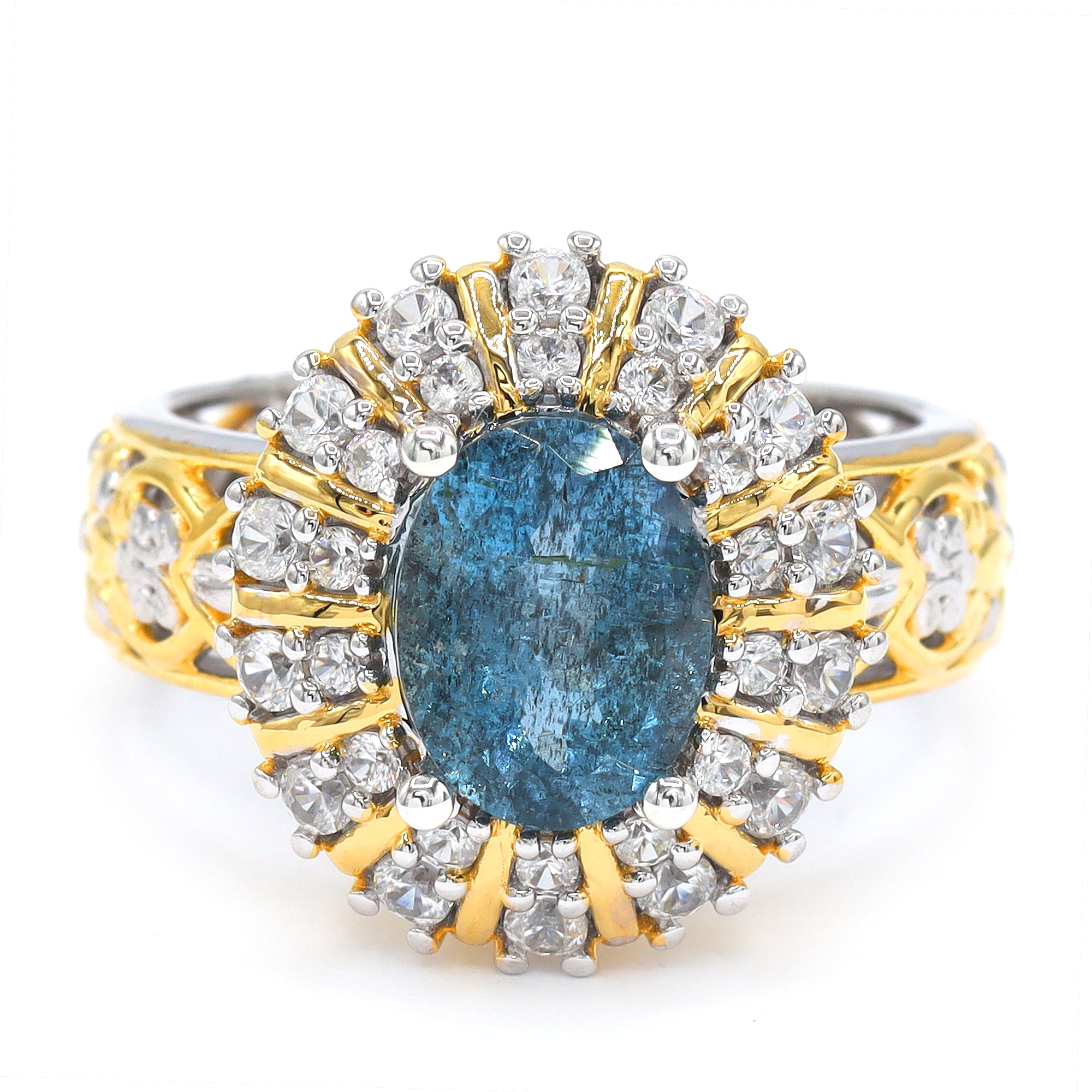 Gems en Vogue One-of-a-Kind 24K Palladium Silver 3.54ctw Tanzanian Aquamarine & White Zircon Halo Ring