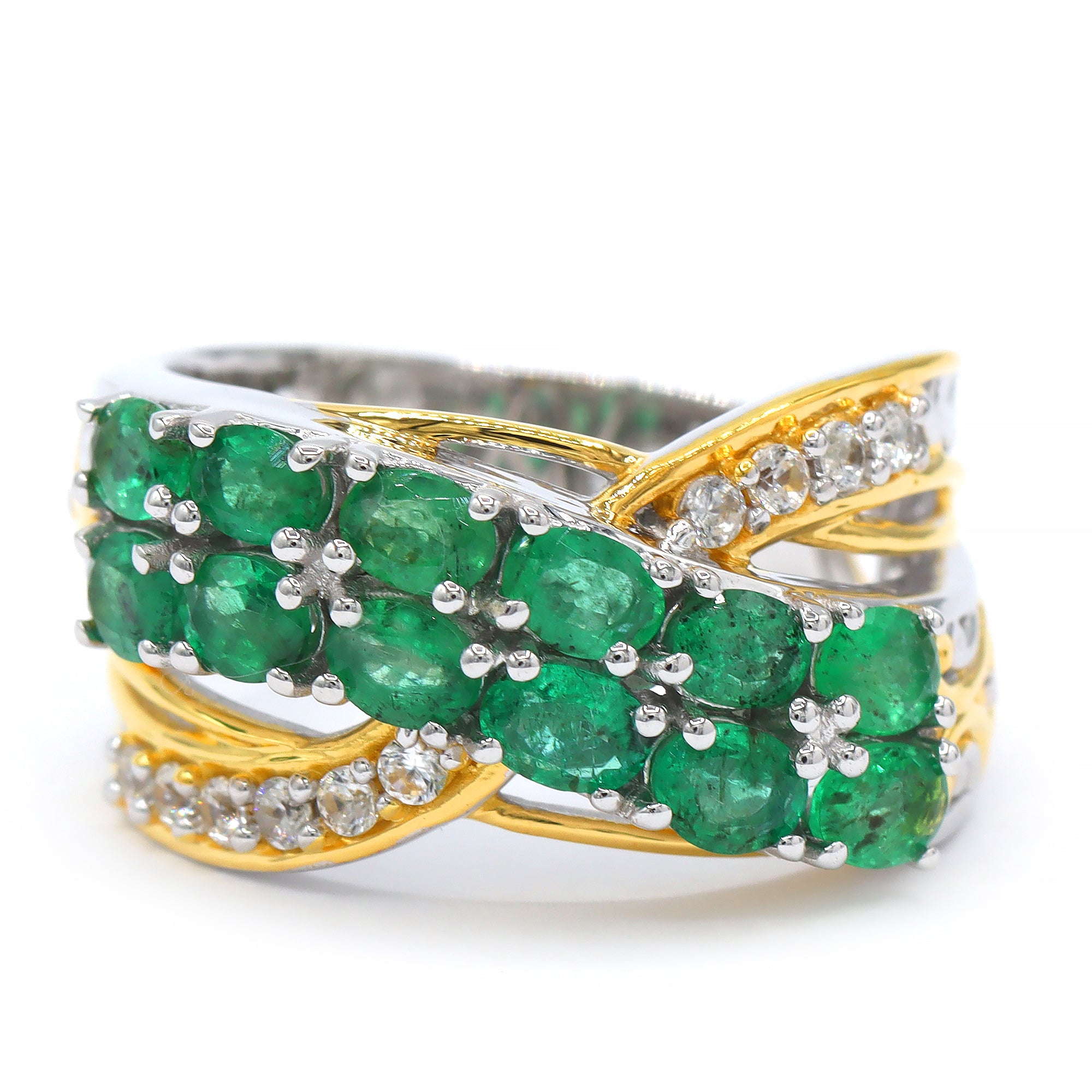 Bague fleur Gems en Vogue avec zircon blanc et émeraude Grizzly 2,90 carats