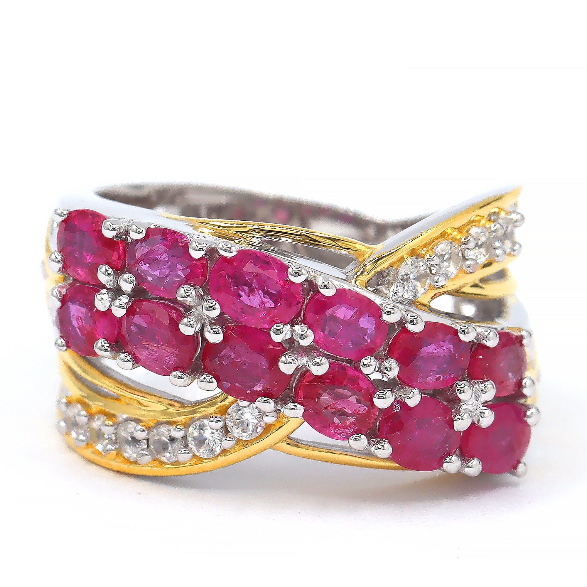 Gems en Vogue 24K Palladium Silver 3.40ctw Ruby & White Zircon Highway Ring