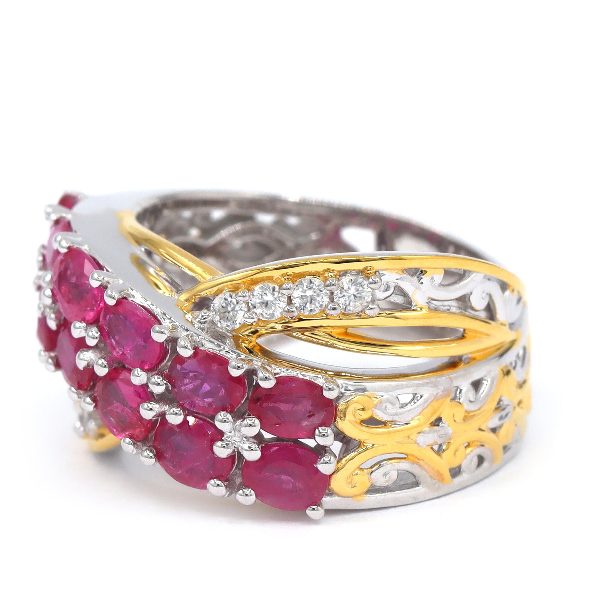 Gems en Vogue 24K Palladium Silver 3.40ctw Ruby & White Zircon Highway Ring
