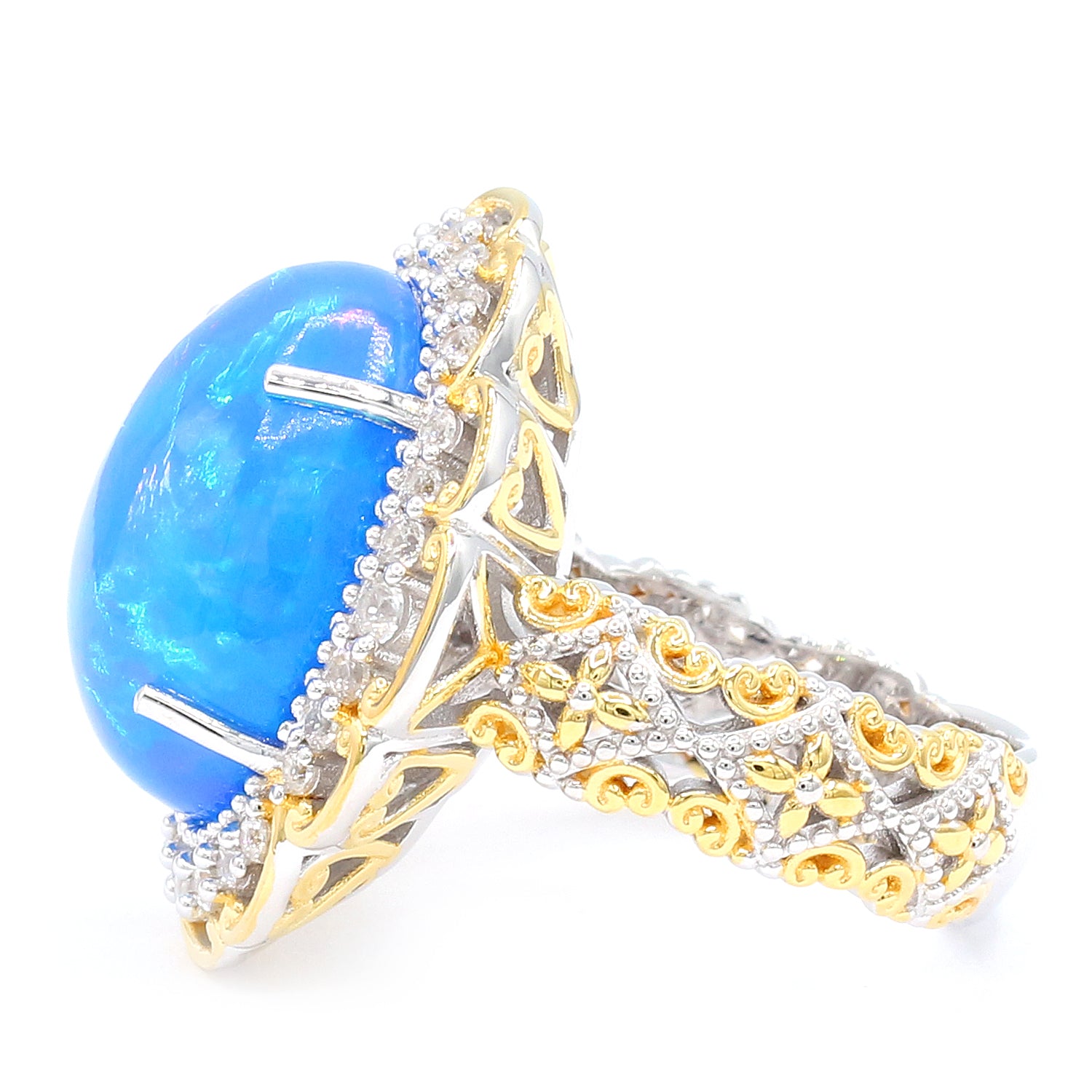 Couture Gems 9.23ctw Paraiba Opal & White Zircon Halo Ring
