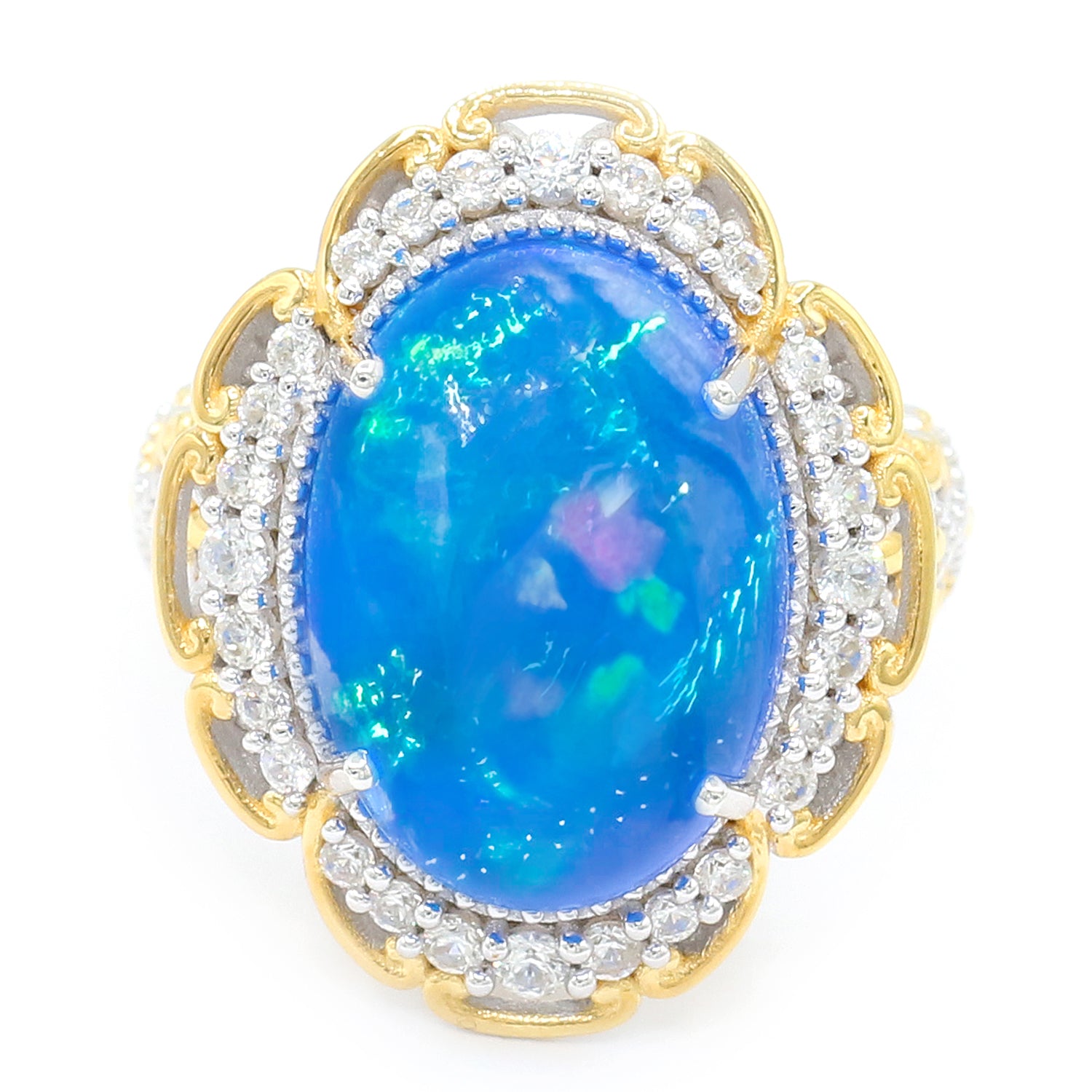 Couture Gems 9.23ctw Paraiba Opal & White Zircon Halo Ring
