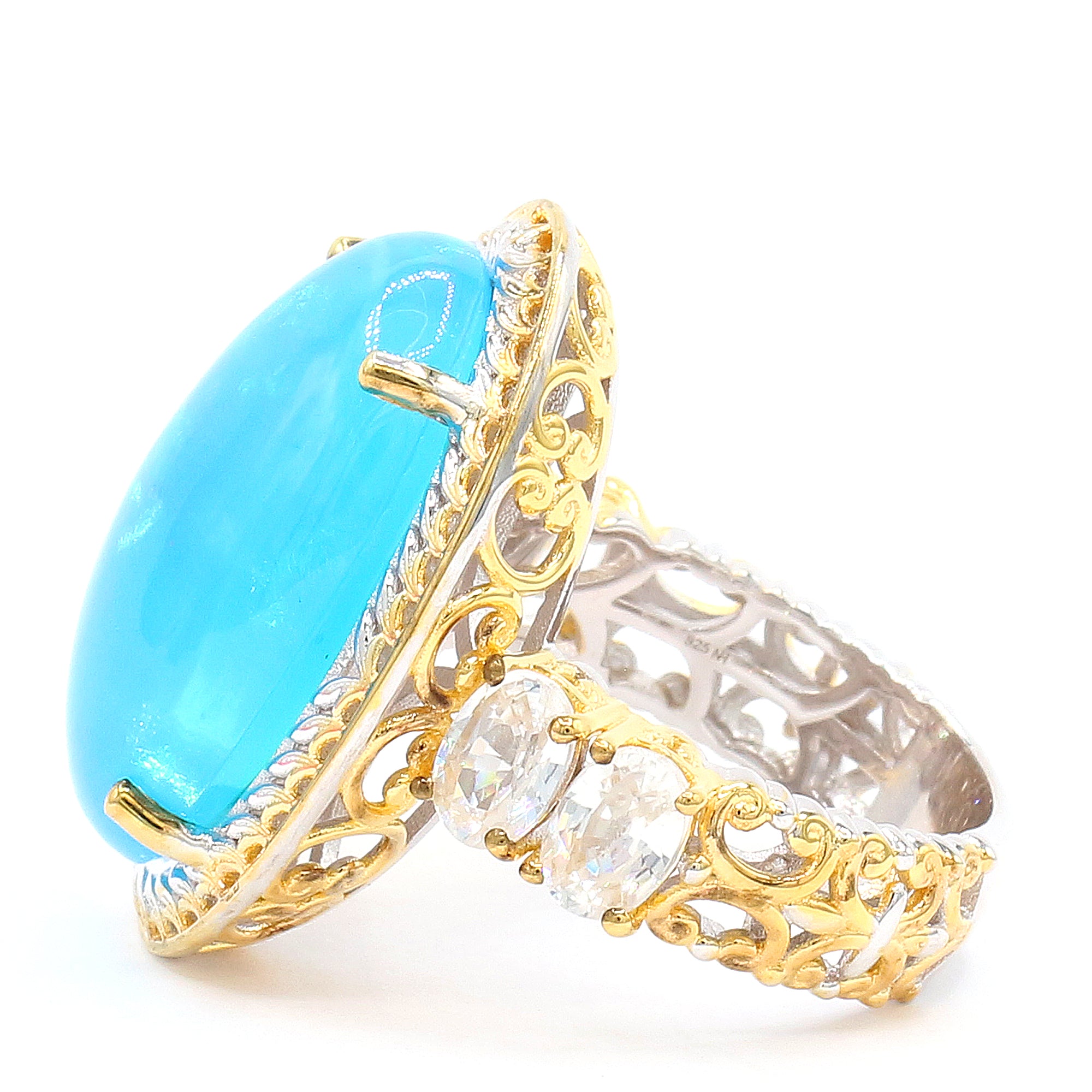 Couture Gems, One-of-a-Kind 14.74ctw Paraiba Opal & White Zircon Ring