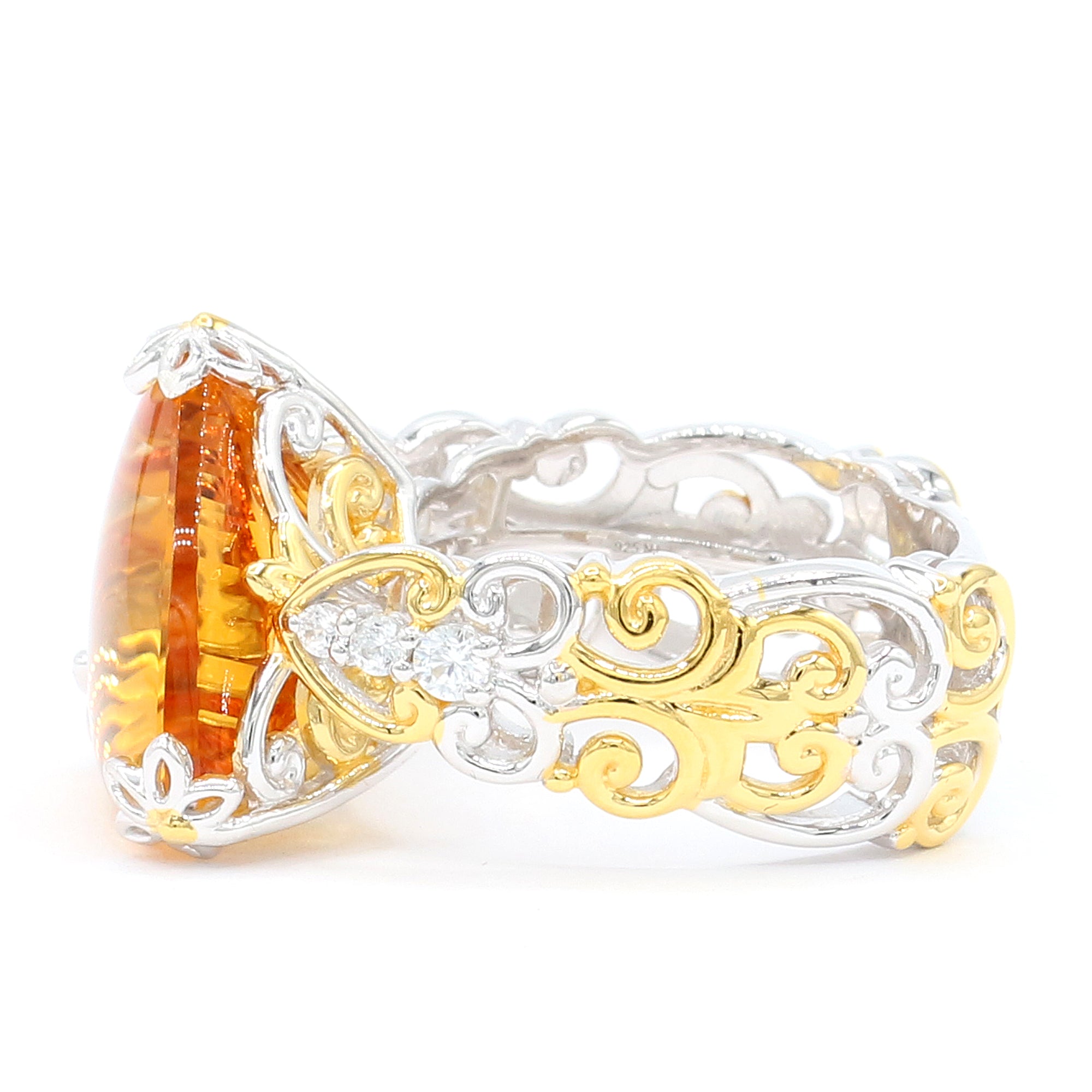 Couture Gems 9.91ctw Trillion Buff Top Cut Bolivian Fire Citrine & White Zircon Ring