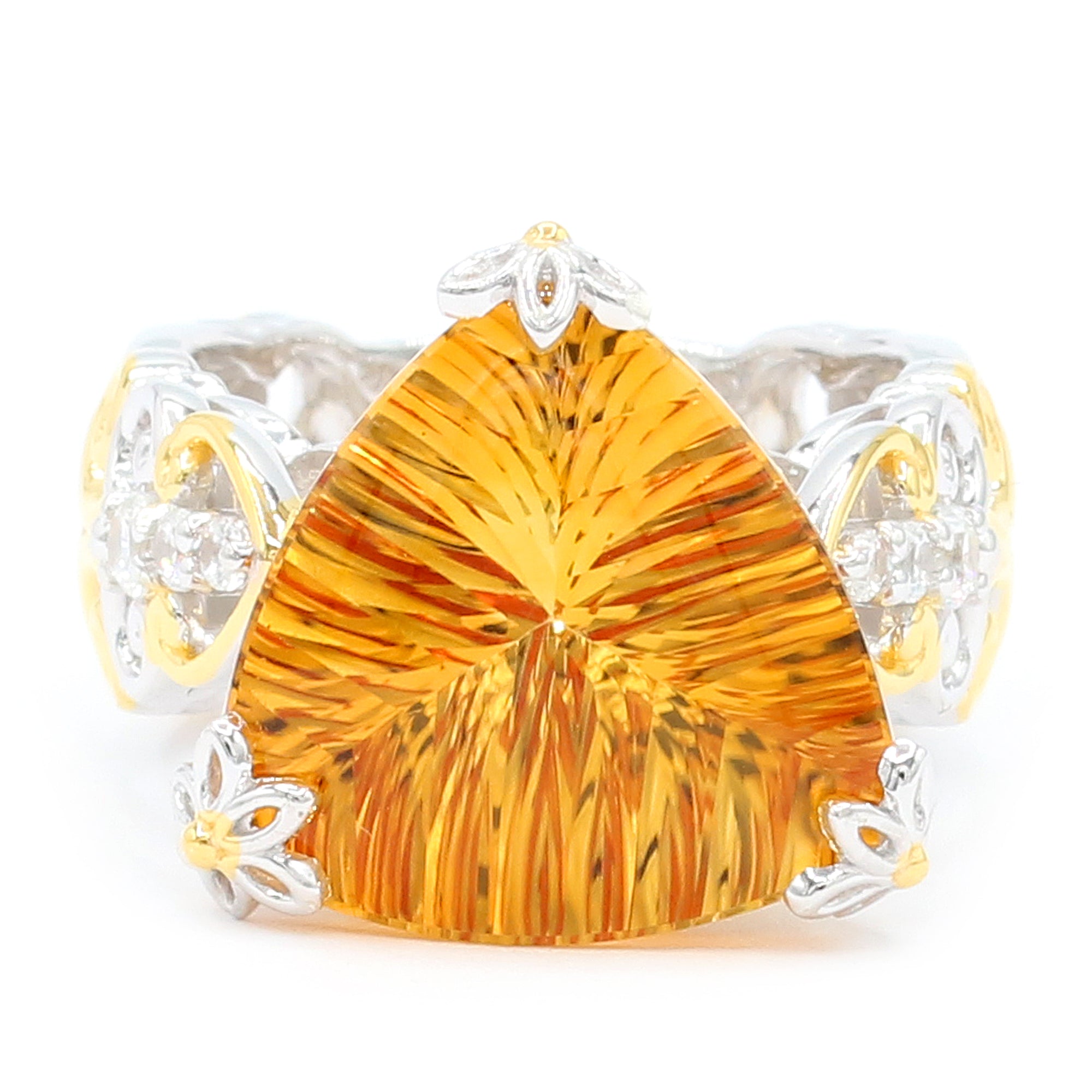 Couture Gems 9.91ctw Trillion Buff Top Cut Bolivian Fire Citrine & White Zircon Ring