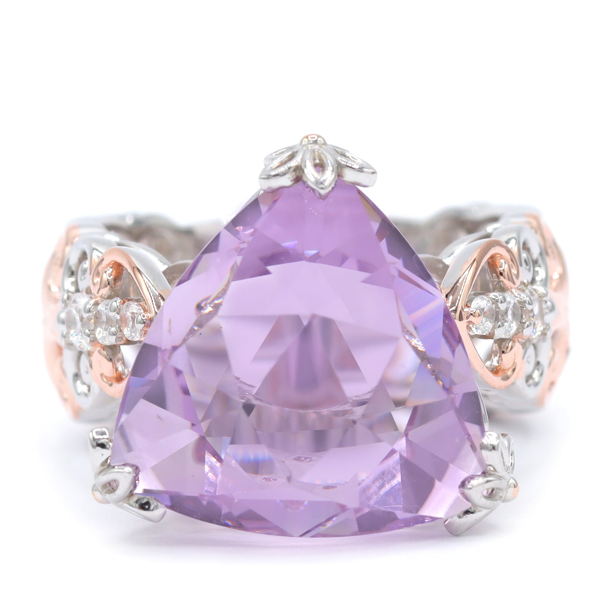 Gems en Vogue One-of-a-Kind 18K Palladium Silver 14.36ctw Pink Amethyst & White Zircon Ring