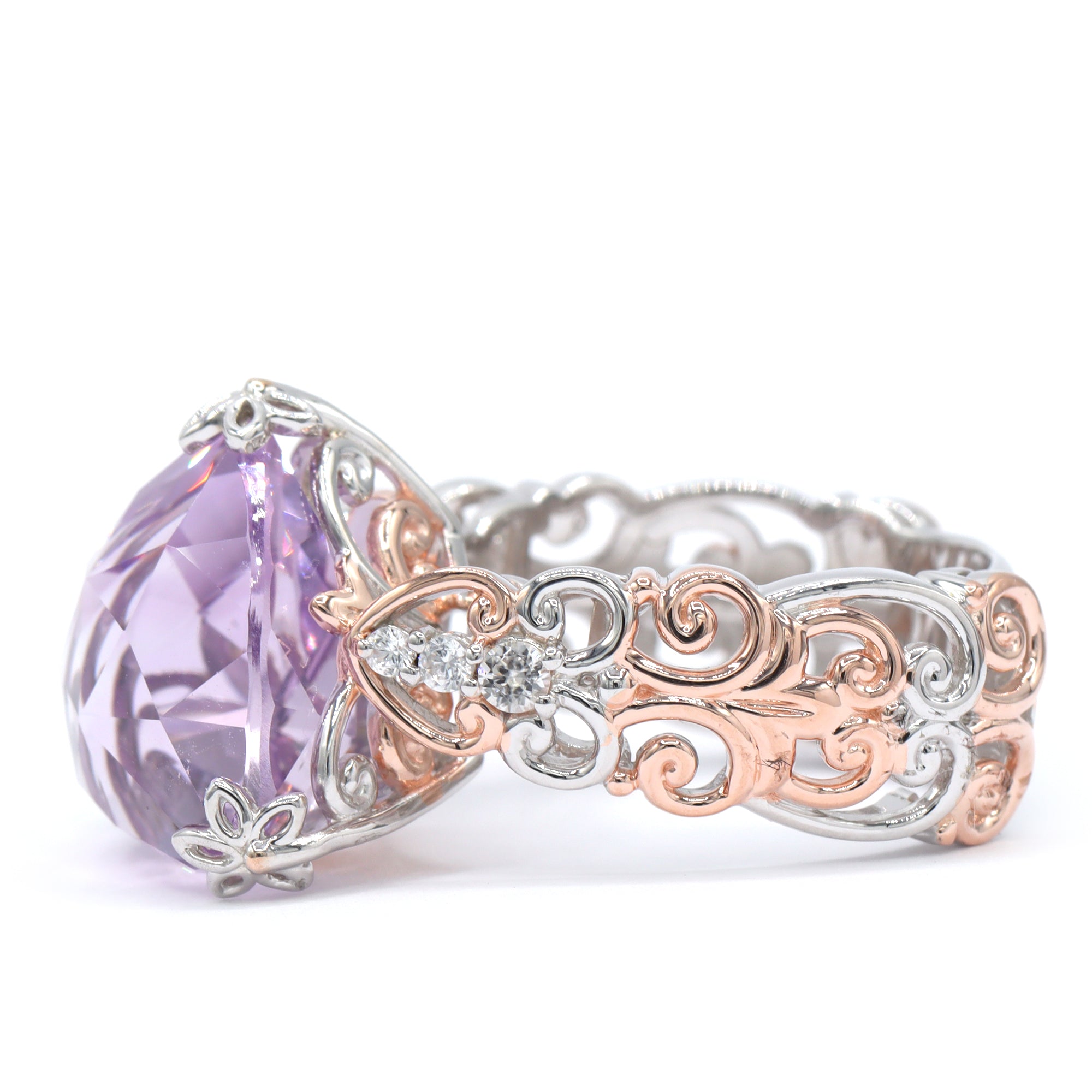 Gems en Vogue One-of-a-Kind 18K Palladium Silver 14.36ctw Pink Amethyst & White Zircon Ring