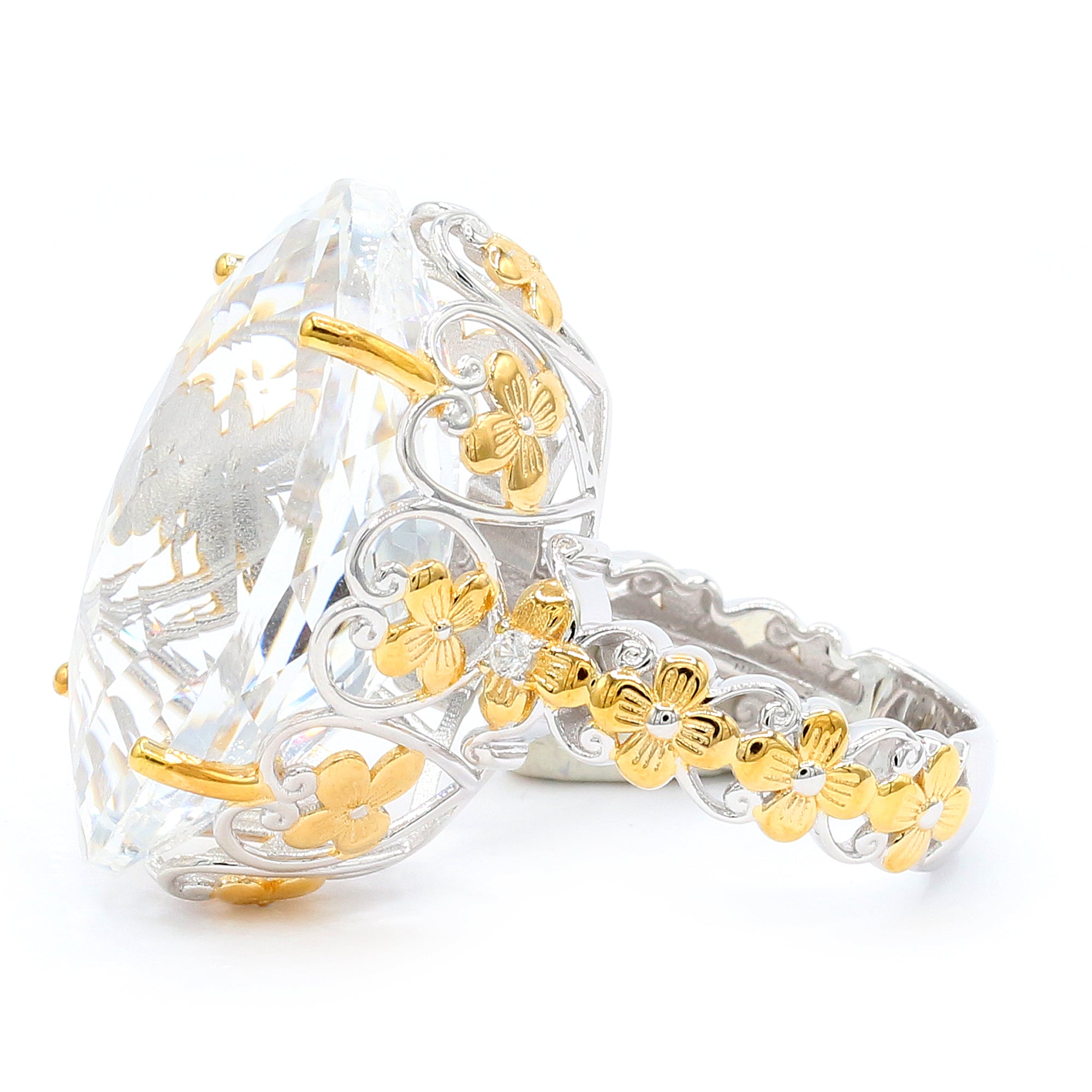 Gems en Vogue 41.60ctw Clear Quartz & White Zircon Honker Ring