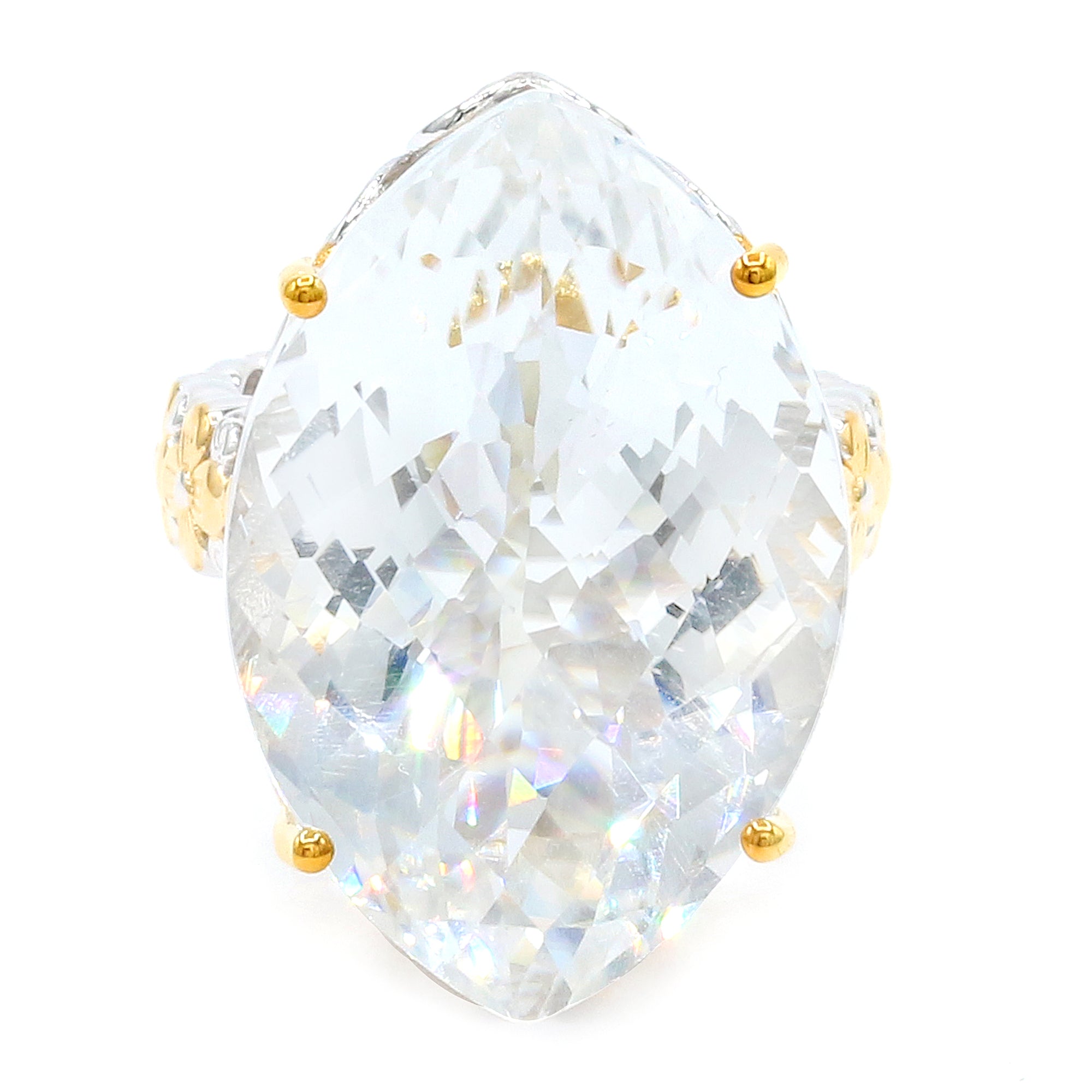 Gems en Vogue 41.60ctw Clear Quartz & White Zircon Honker Ring