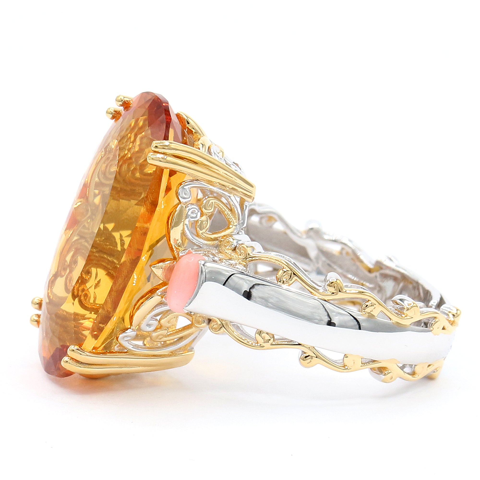 Couture Gems 17.50ctw Bolivian Fire Citrine & Salmon Coral Ring