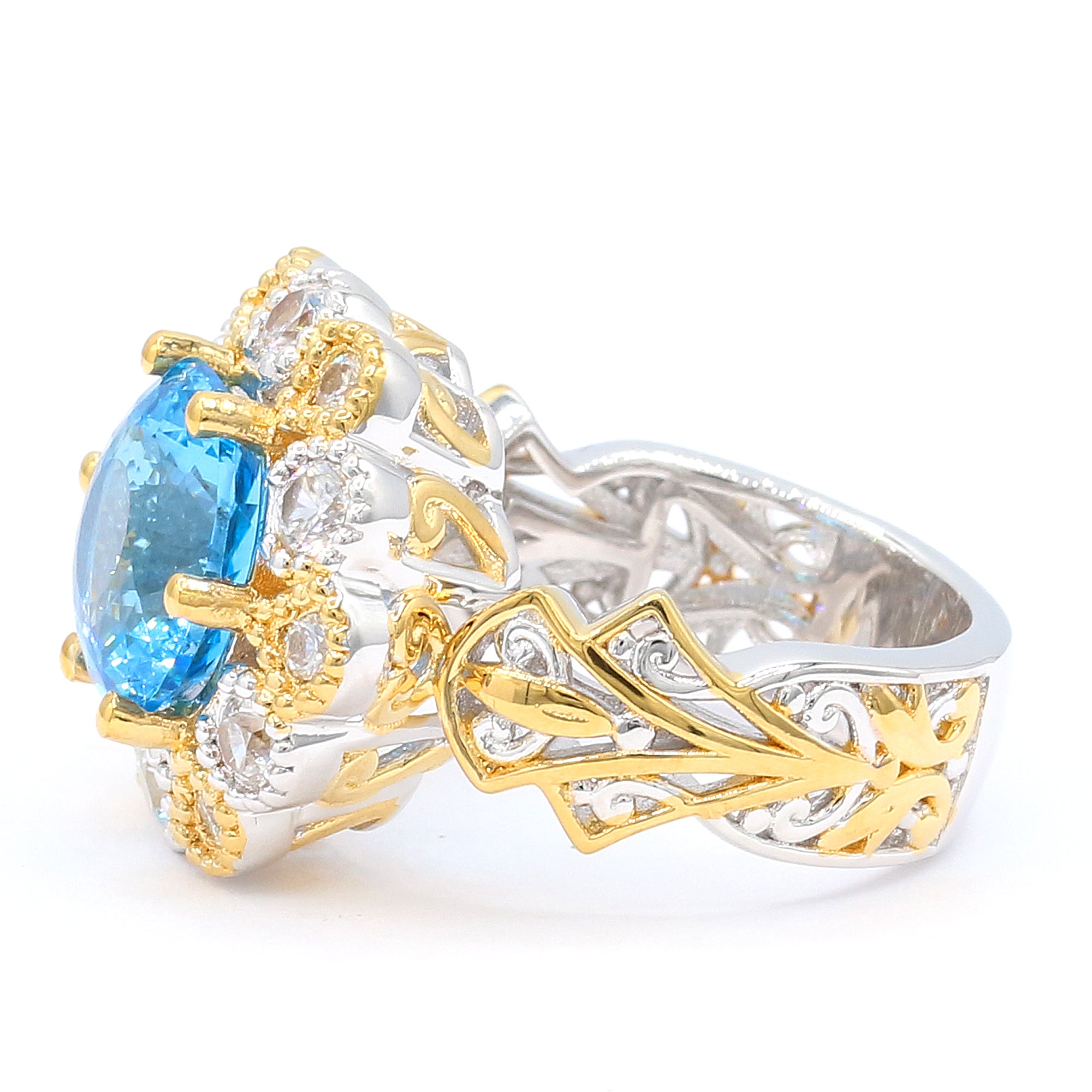 Couture Gems 7.29ctw Fancy Cut Super Swiss Blue Topaz & White Zircon Halo Ring