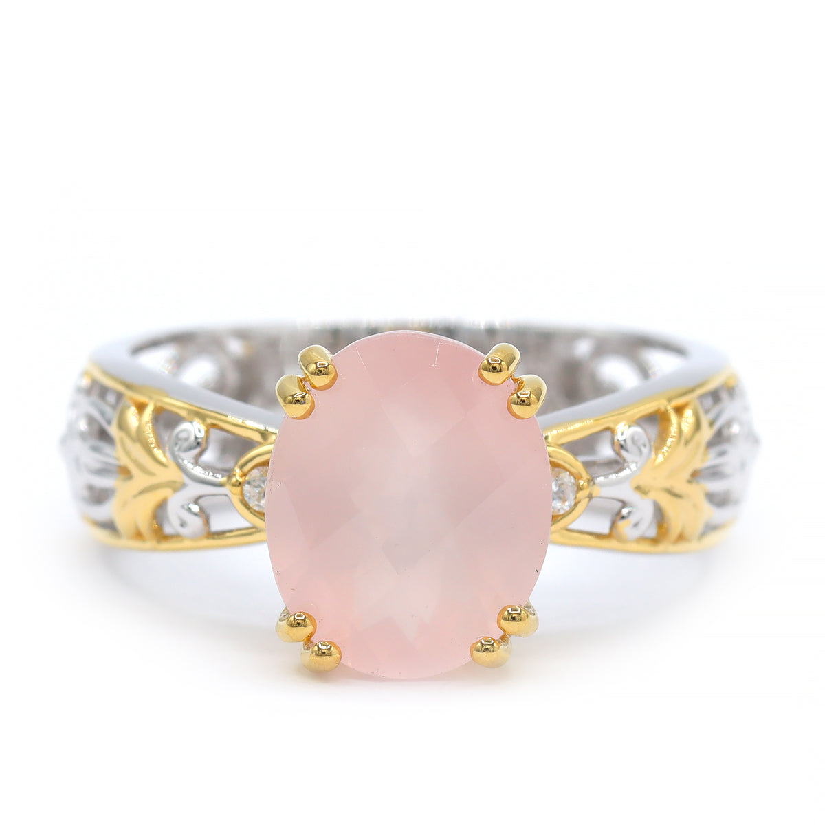 Gems en Vogue 24K Palladium Silver 3.46ctw Rose Quartz & White Zircon Ring