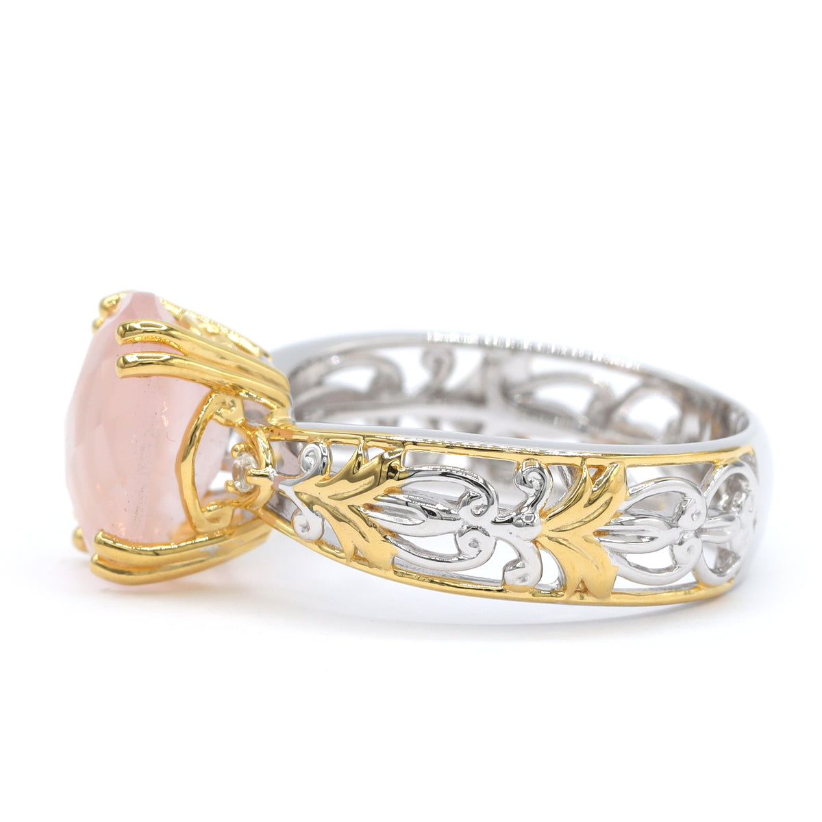 Gems en Vogue 24K Palladium Silver 3.46ctw Rose Quartz & White Zircon Ring