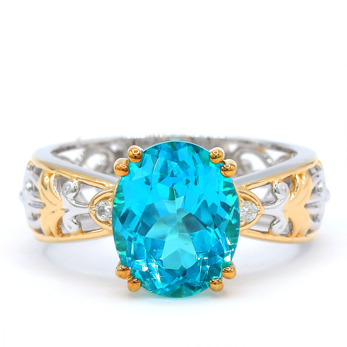 Gems en Vogue 24K Palladium Silver 4.66ctw Paraiba Topaz & White Zircon Ring