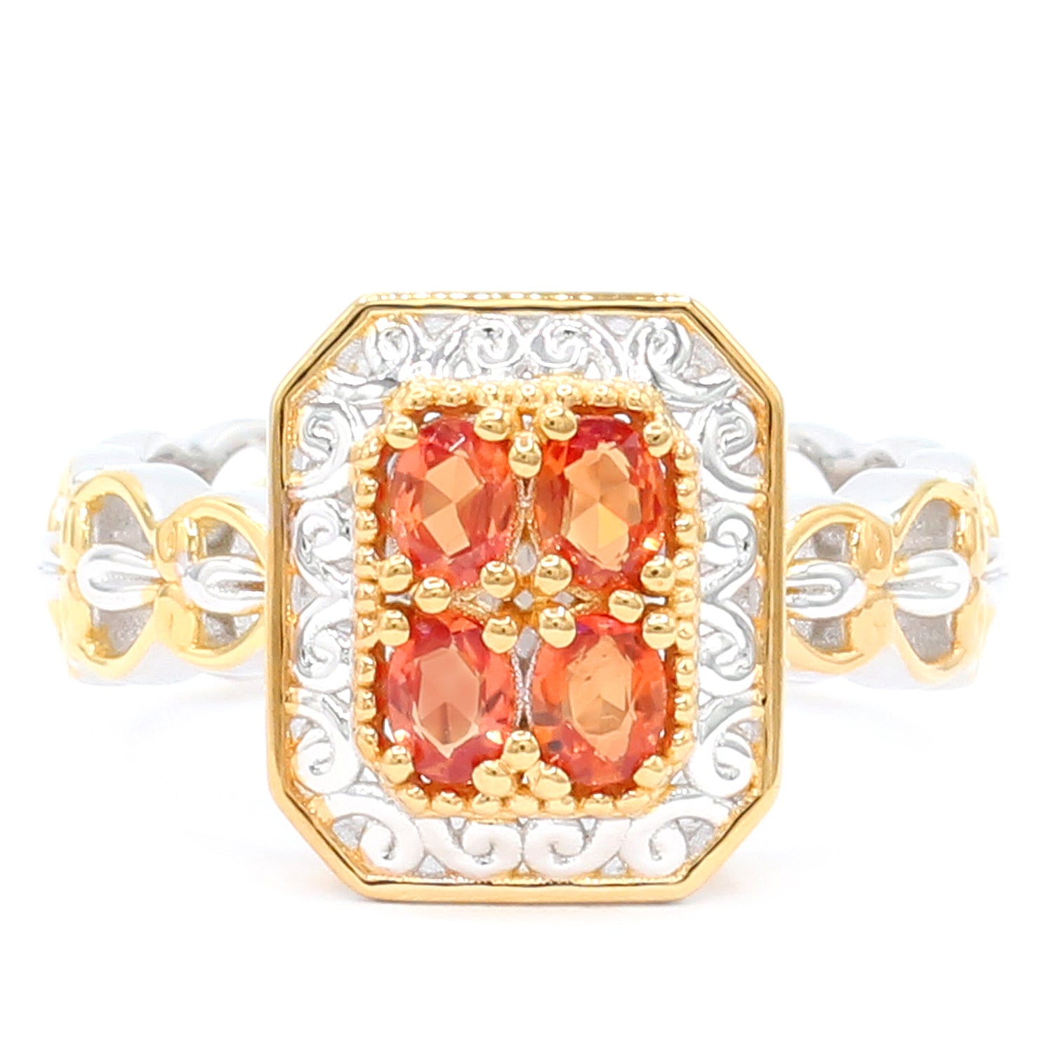 Gems en Vogue 24K Palladium Silver 0.72ctw Salmon Sapphire Ring