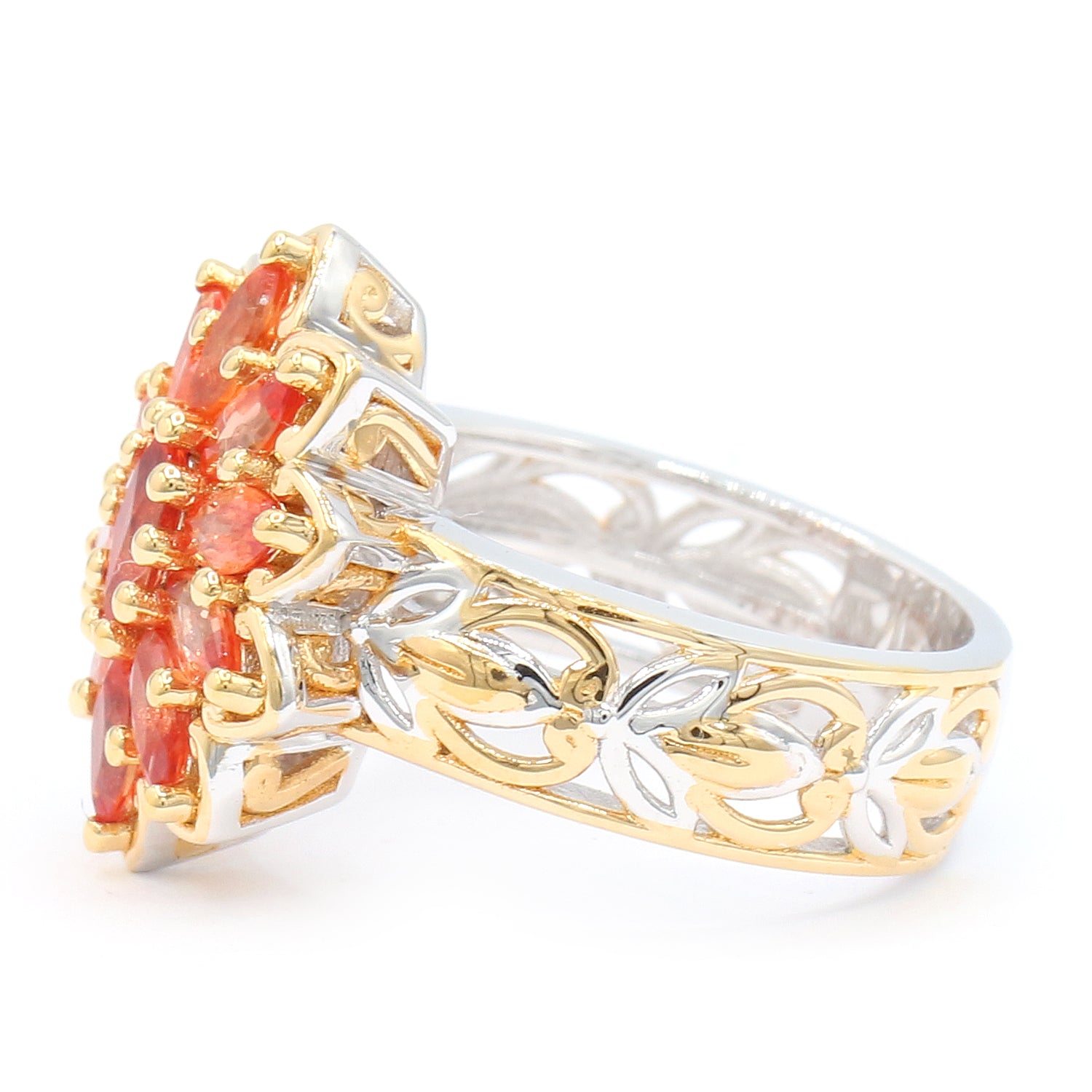 Gems en Vogue 24K Palladium Silver 2.15ctw Orange Sapphire Cluster Ring