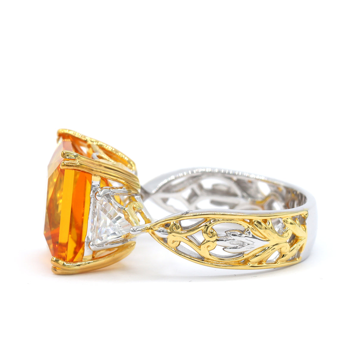 Gems en Vogue 24K Palladium Silver 7.80ctw Fire Citrine & White Zircon Ring