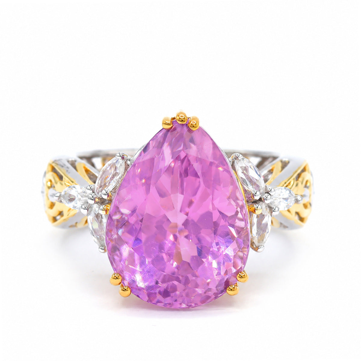 Gems en Vogue One-of-a-Kind 24K Palladium Silver 12.43ctw Pink Kunzite & White Zircon Ring
