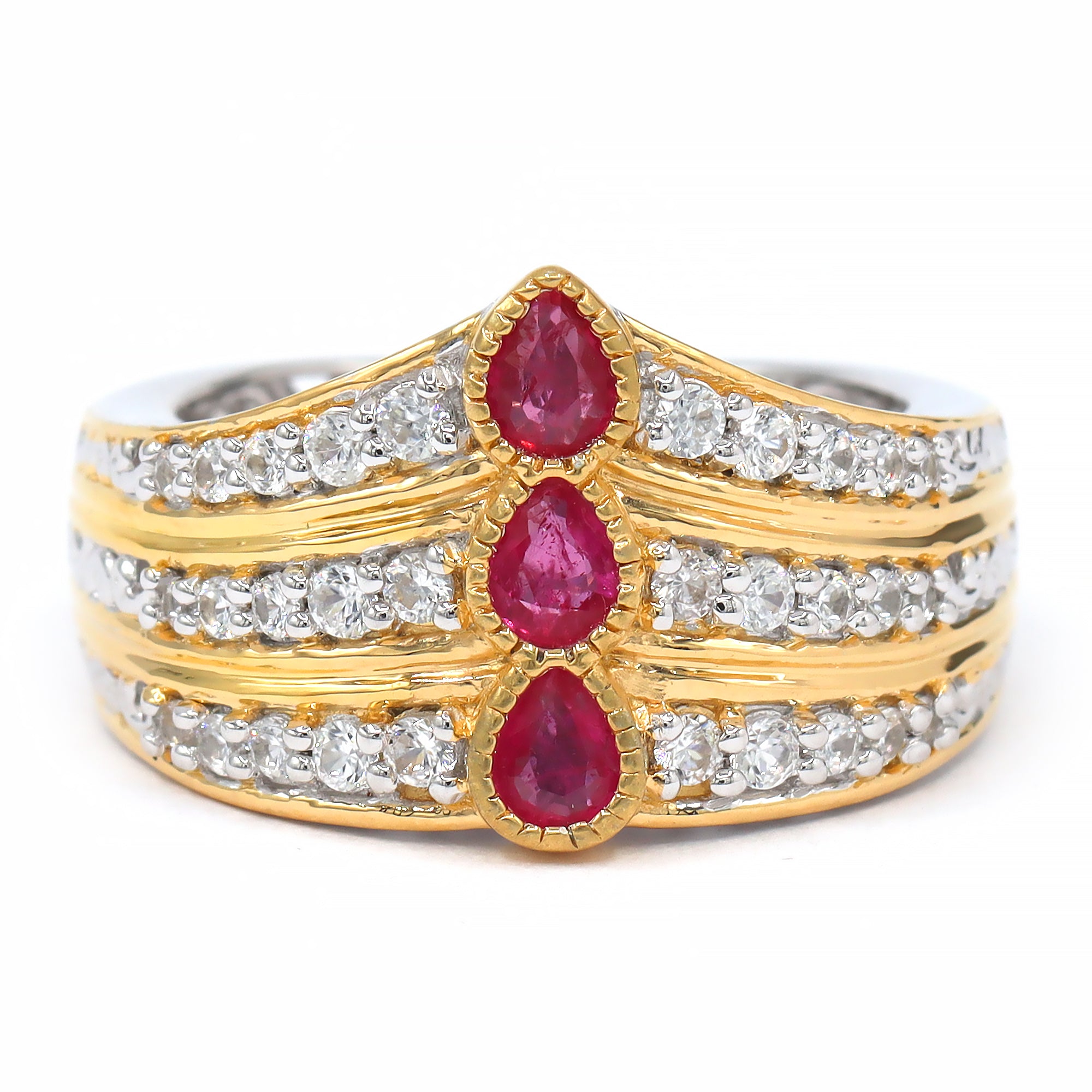 Gems en Vogue 24K Palladium Silver 1.53ctw Ruby & White Zircon Ring