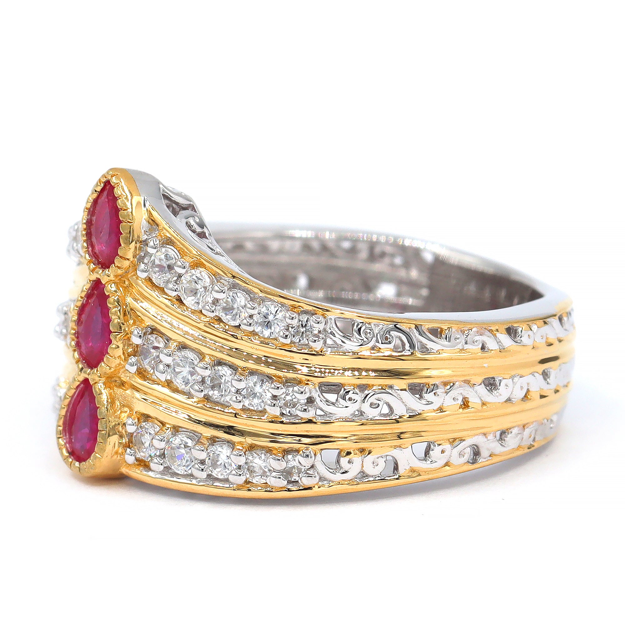 Gems en Vogue 24K Palladium Silver 1.53ctw Ruby & White Zircon Ring