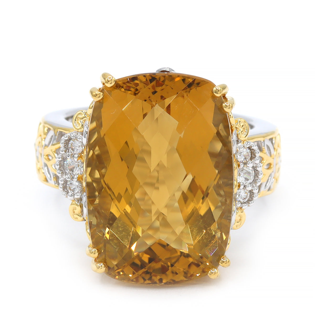 Bague Honker Gems en Vogue en argent plaqué palladium 24 carats, citrine de Zambie de 21,94 carats et zircon blanc