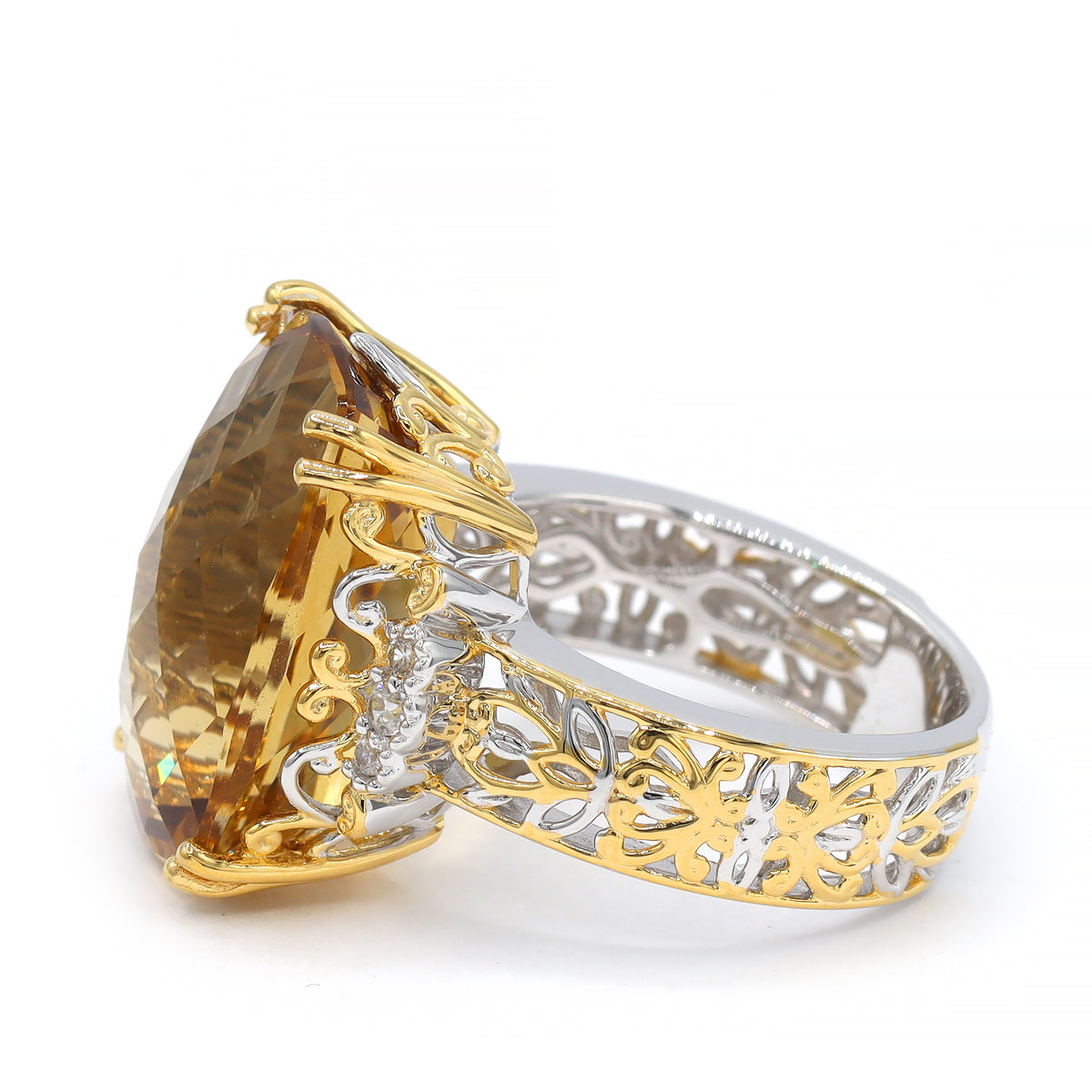 Bague Honker Gems en Vogue en argent plaqué palladium 24 carats, citrine de Zambie de 21,94 carats et zircon blanc