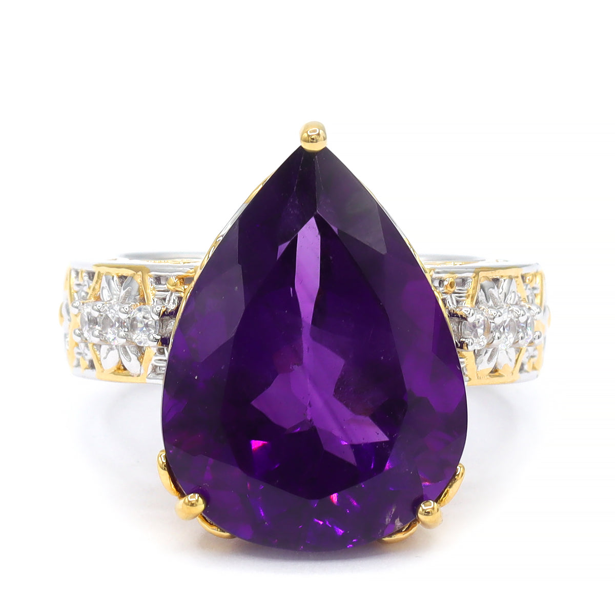 Bague Gems en Vogue modèle unique en argent rhodié 18K avec améthyste de Tanzanie 7,37 carats, saphir rose et zircon blanc