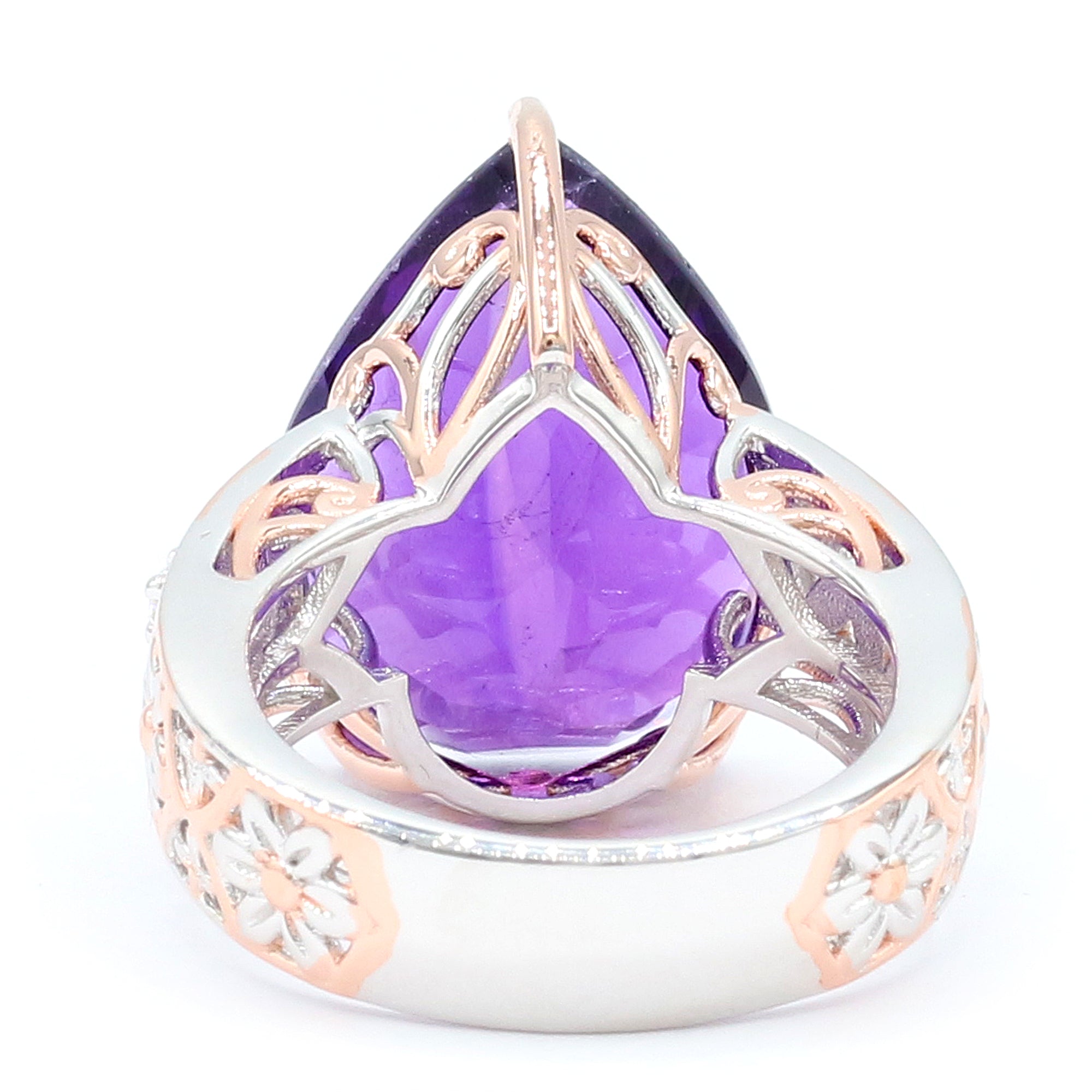 Gems en Vogue 18K Palladium Silver 13.92ctw Tanzanian Amethyst & White Zircon Ring