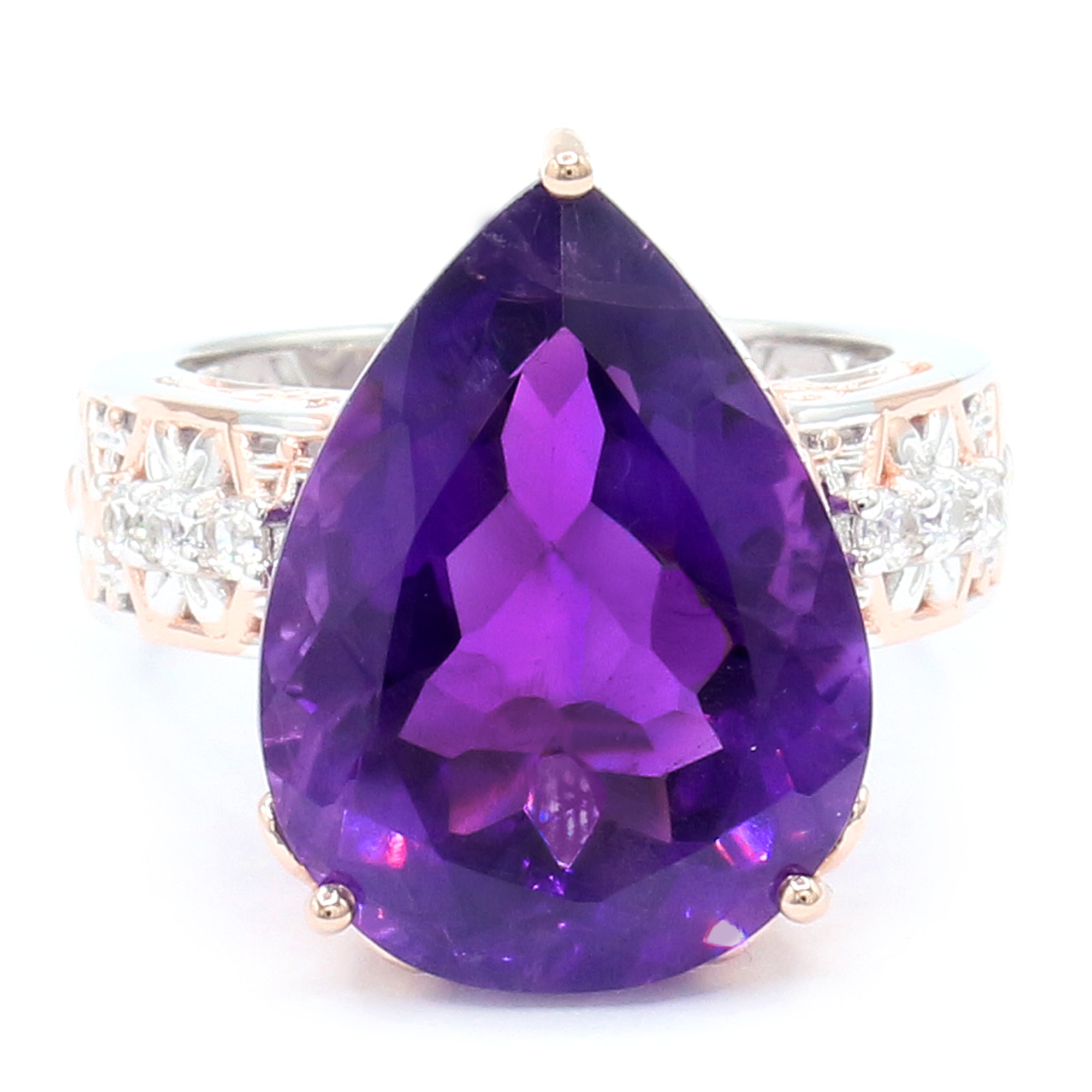 Gems en Vogue 18K Palladium Silver 13.92ctw Tanzanian Amethyst & White Zircon Ring