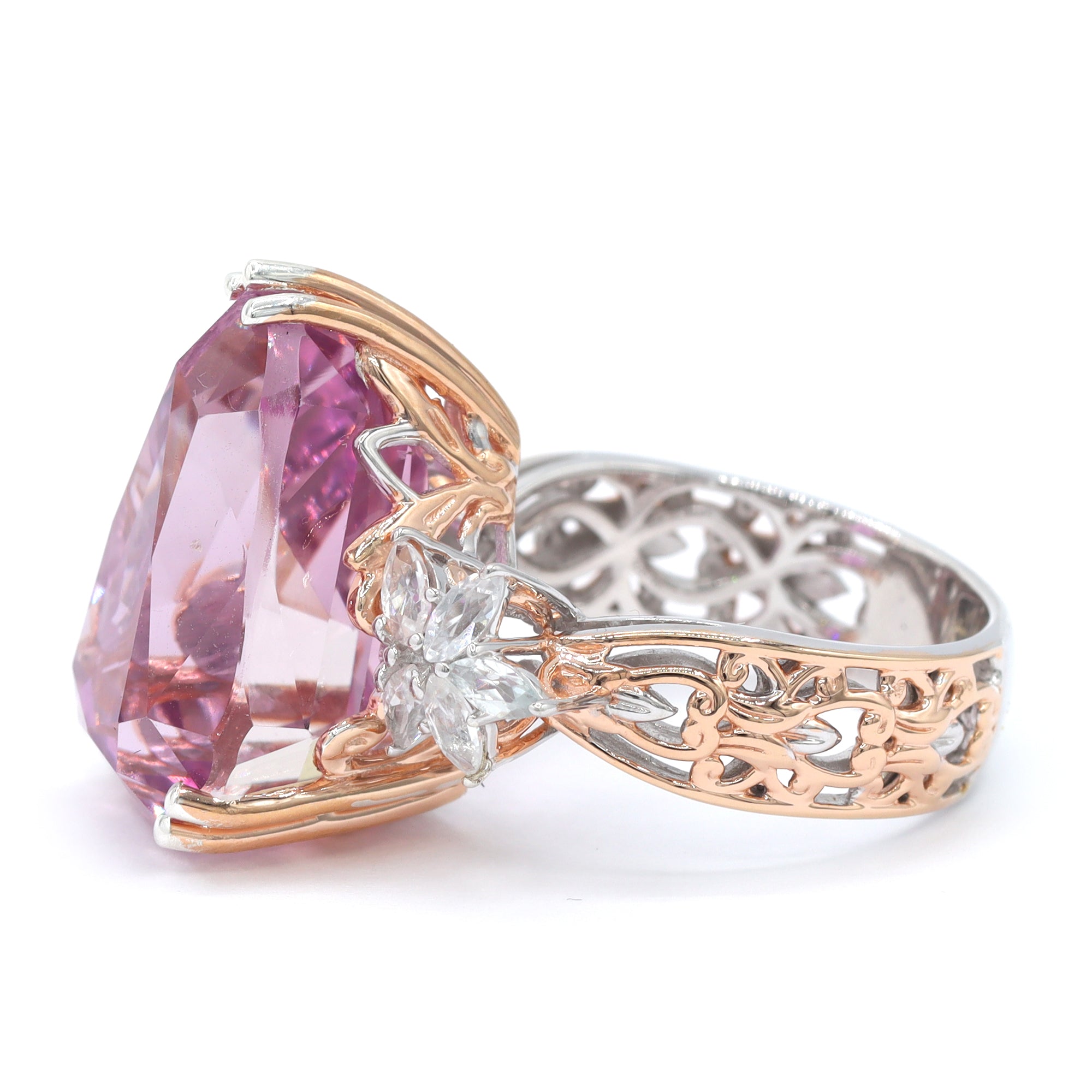 Couture Gems One-of-a-Kind 18K Palladium Silver 21.37ctw Martha Rocha 5A Kunzite & White Zircon Ring