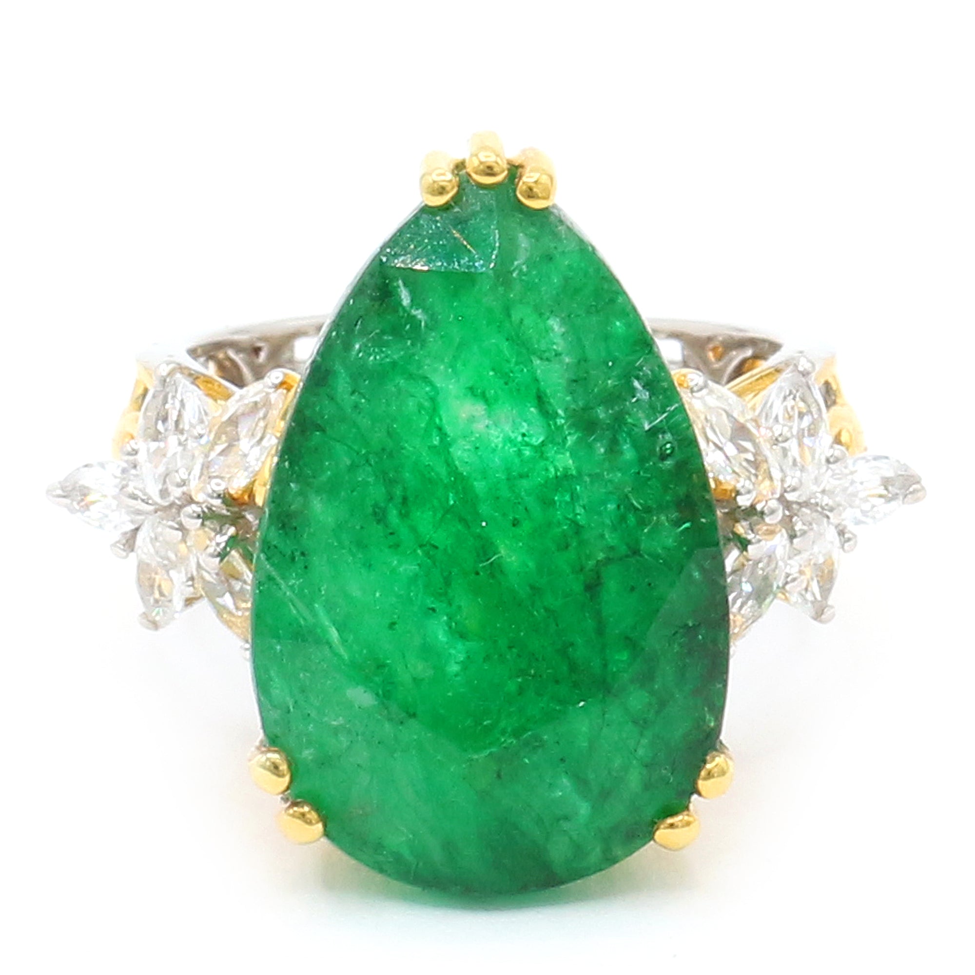 Gems en Vogue 24K Palladium Silver 13.12ctw Zambian Emerald & White Zircon Ring