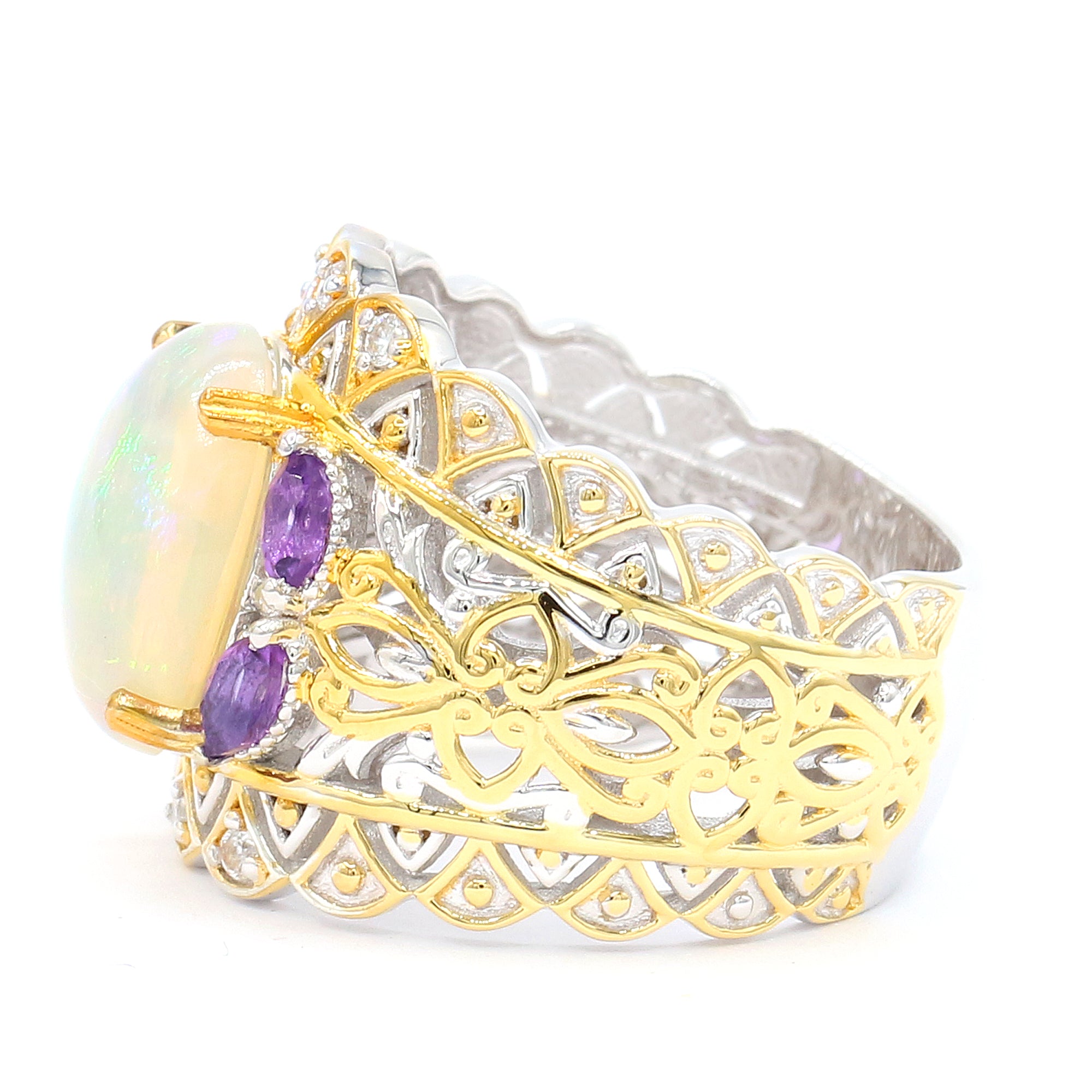 Gems en Vogue 24K Palladium Silver 3.01ctw Ethiopian Opal, Amethyst & Zircon Ring