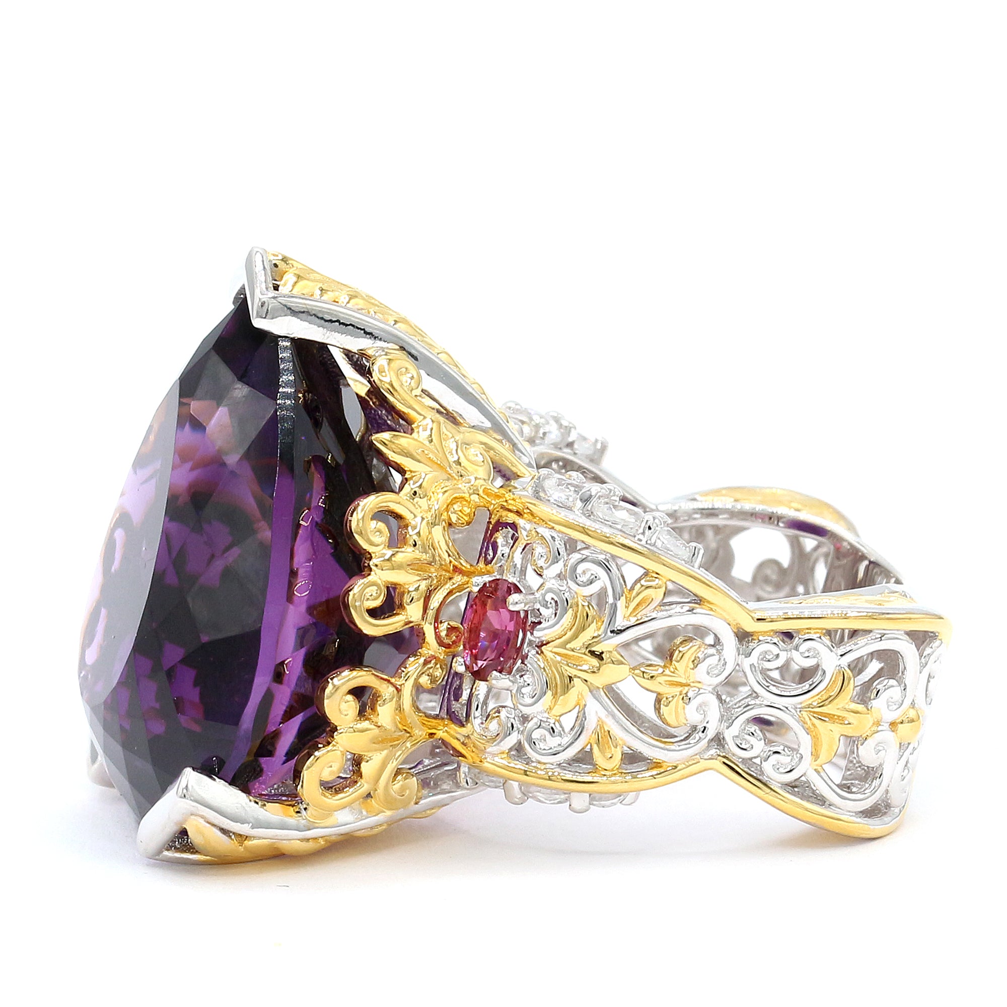Couture Gems One-of-a-Kind 42.38ctw Tanzanian Amethyst, Rubellite & White Zircon Honker Ring