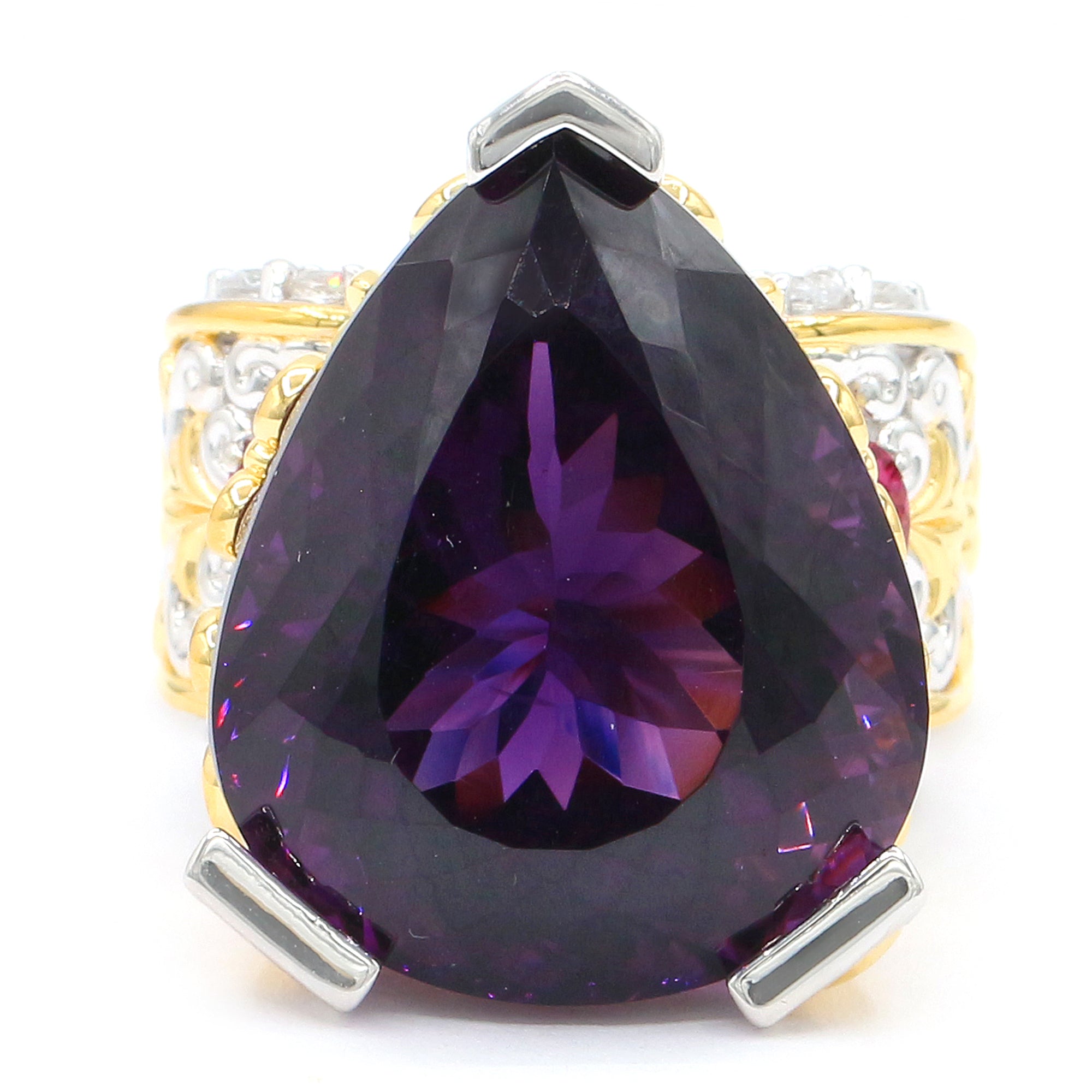 Couture Gems One-of-a-Kind 42.38ctw Tanzanian Amethyst, Rubellite & White Zircon Honker Ring