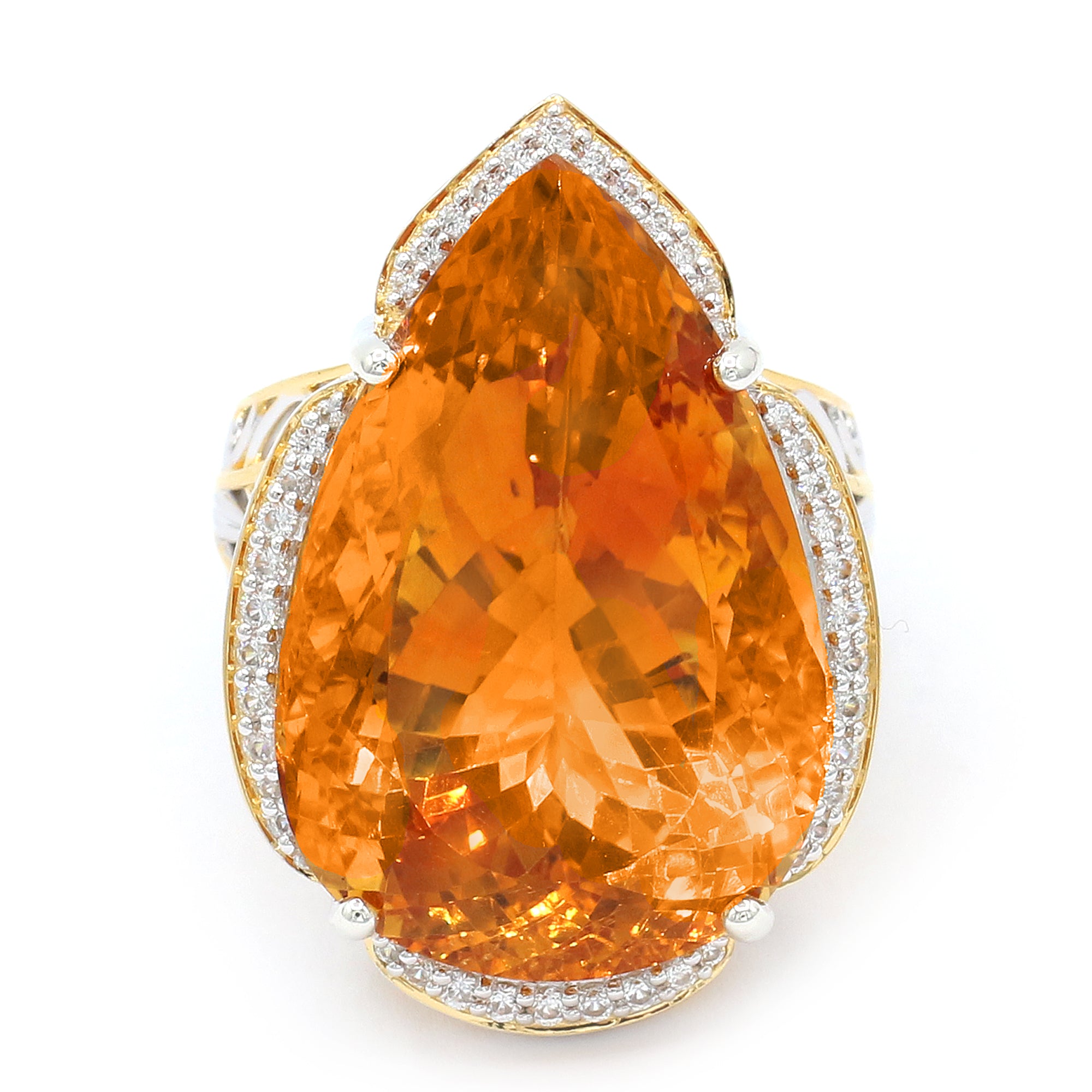 Couture Gems One-of-a-Kind 24K Palladium Silver 48.70ctw Fire Citrine & White Zircon Honker Ring